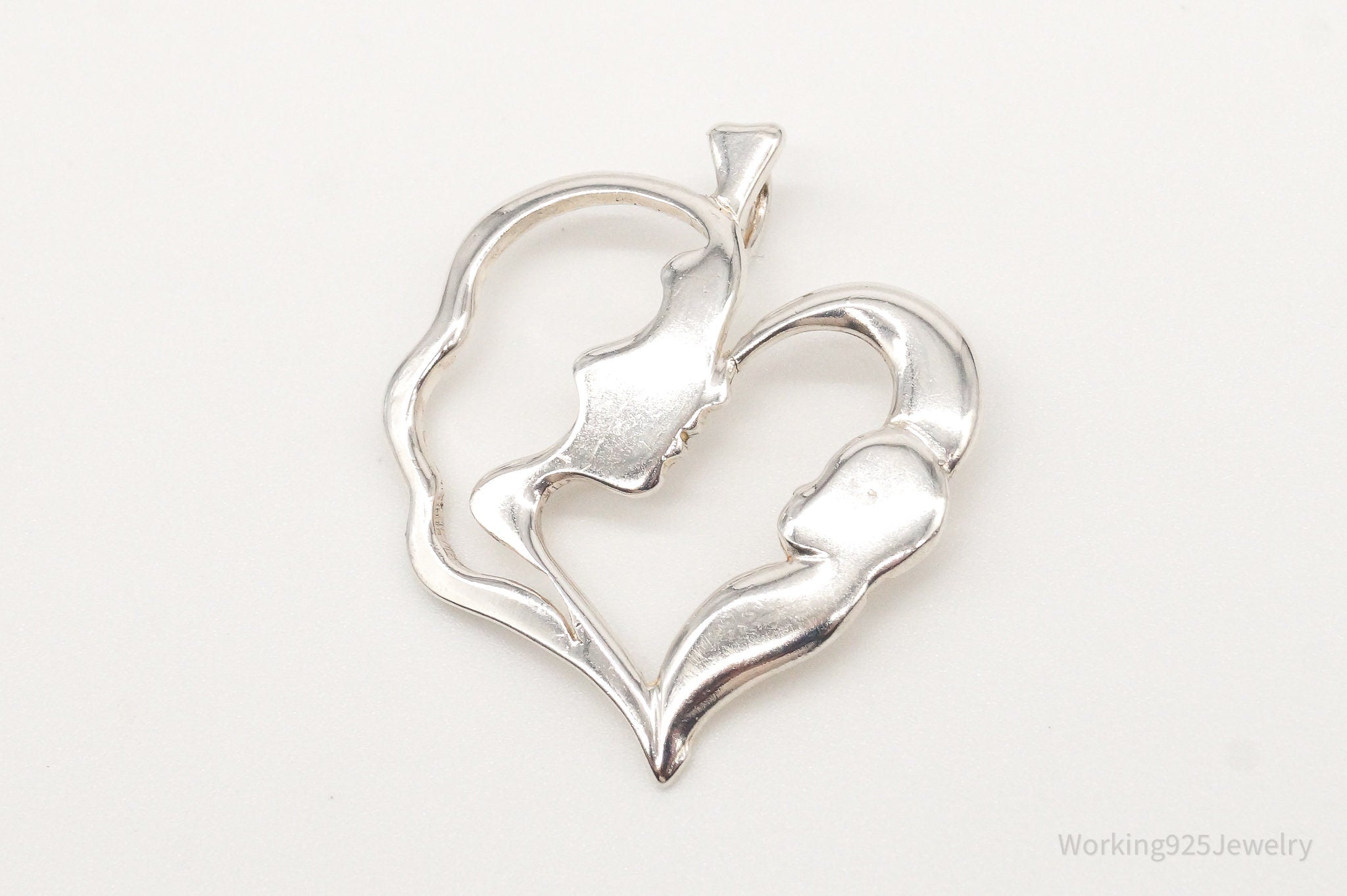 Vintage Mother And Child Sterling Silver Heart Pendant