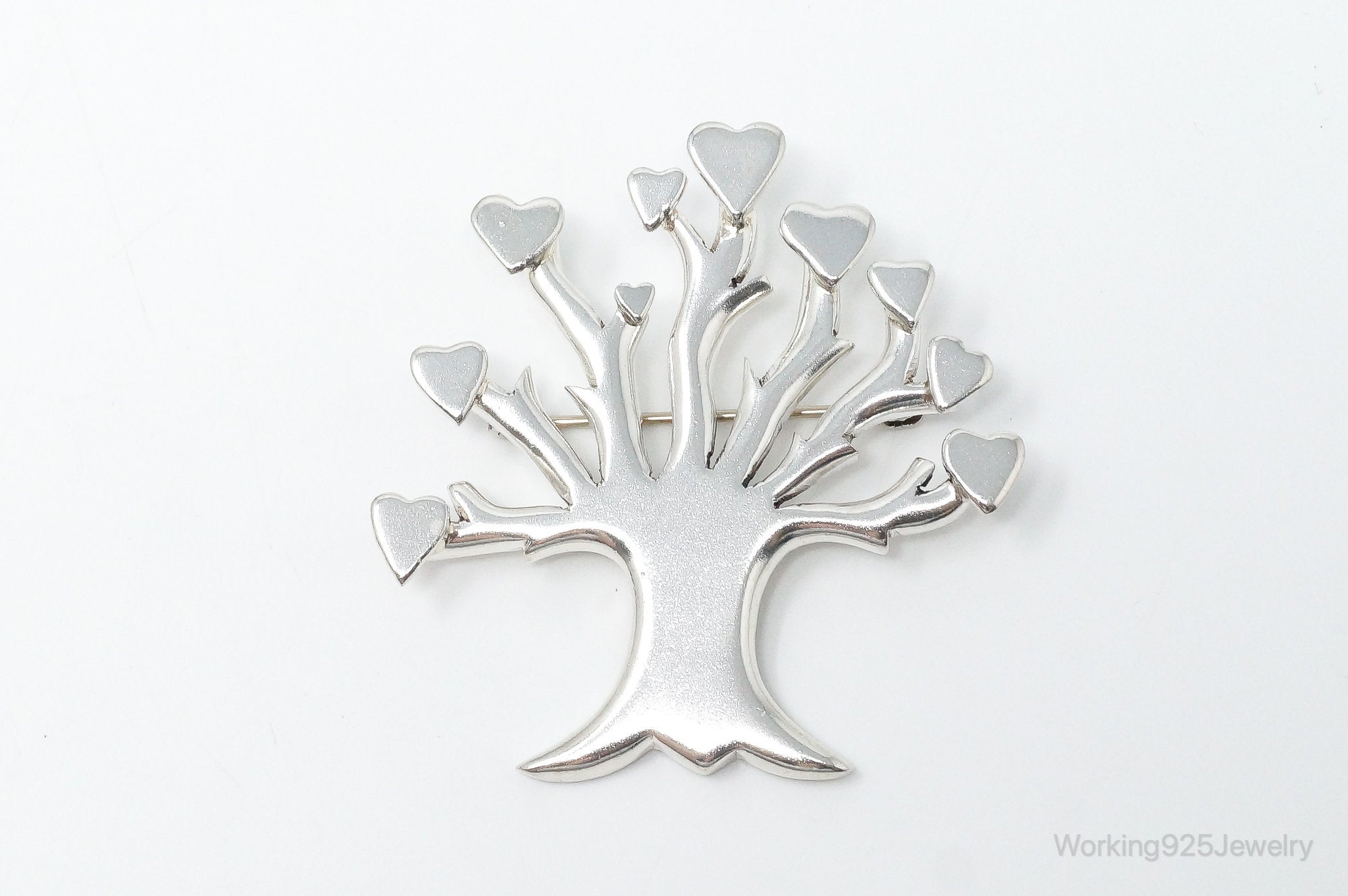 Vintage Taxco Mexico Hearts Tree Sterling Silver Brooch Pin