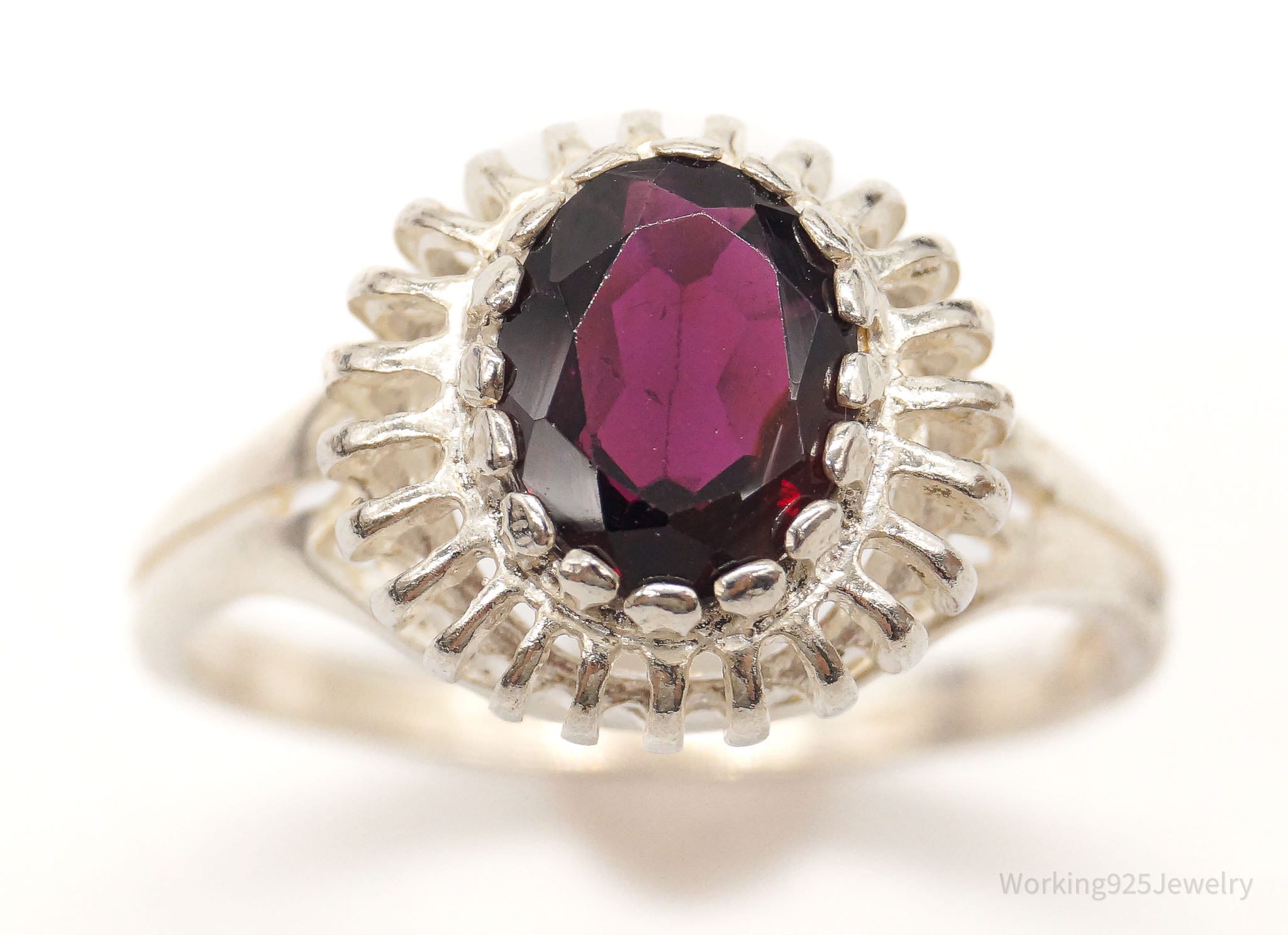 Vintage Rhodolite Garnet Sterling Silver Ring - Size 9.75