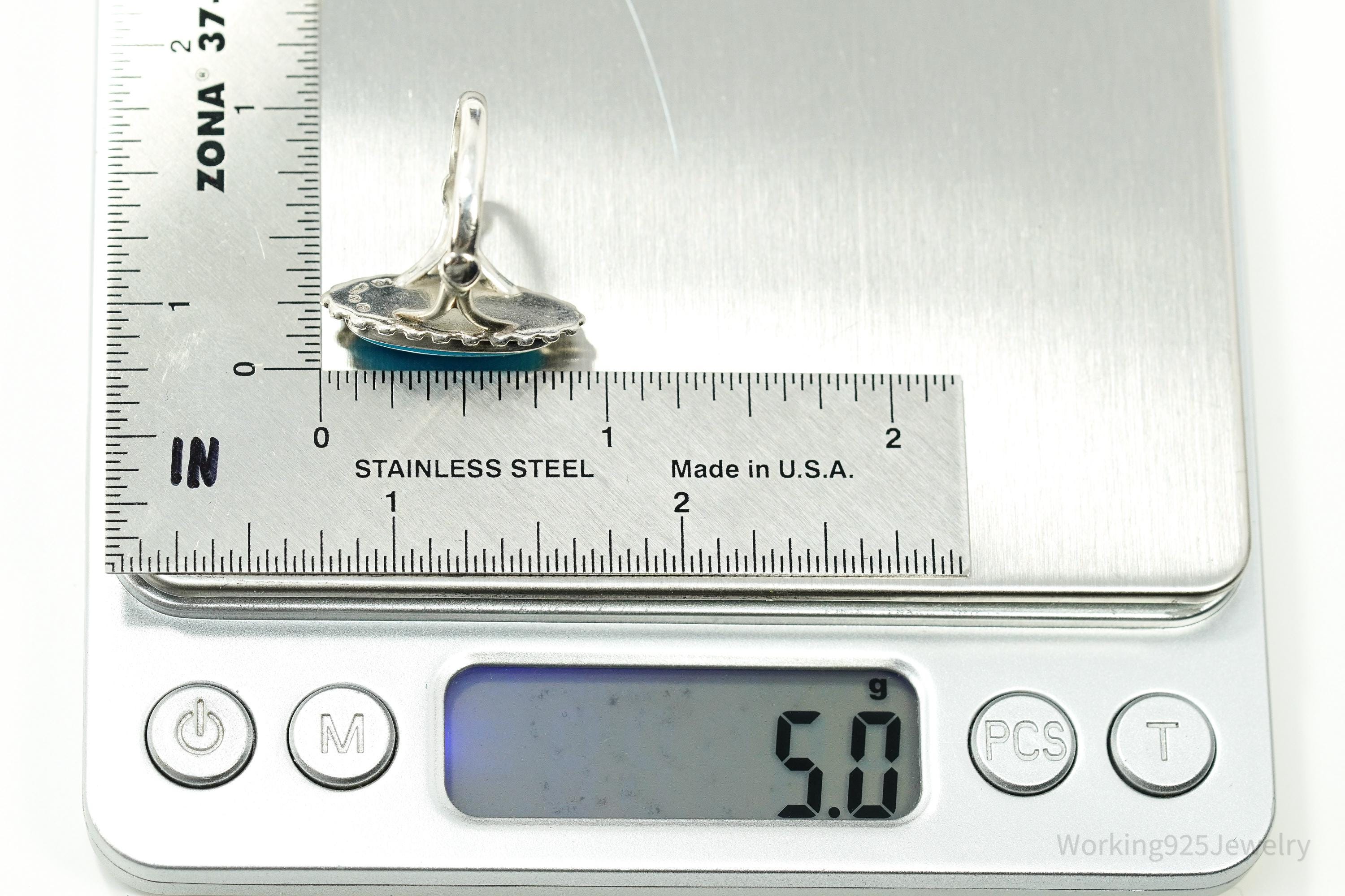 Vintage 1984 Southwestern Style Turquoise Sterling Silver Ring - Size 8.5