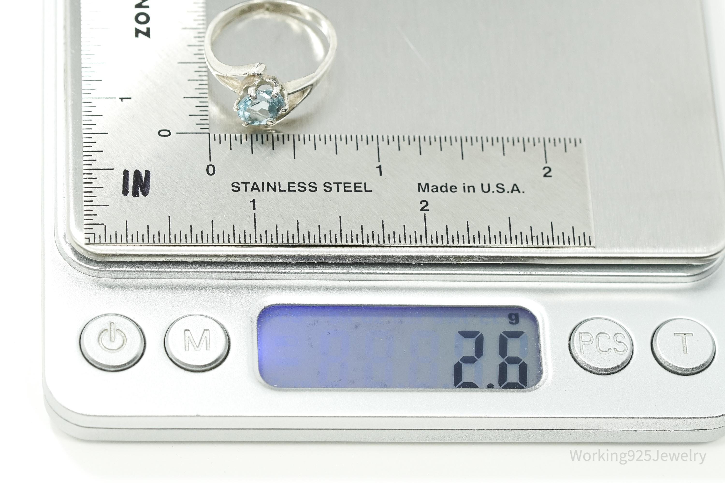 Vintage Blue Topaz Sterling Silver Ring - Size 8