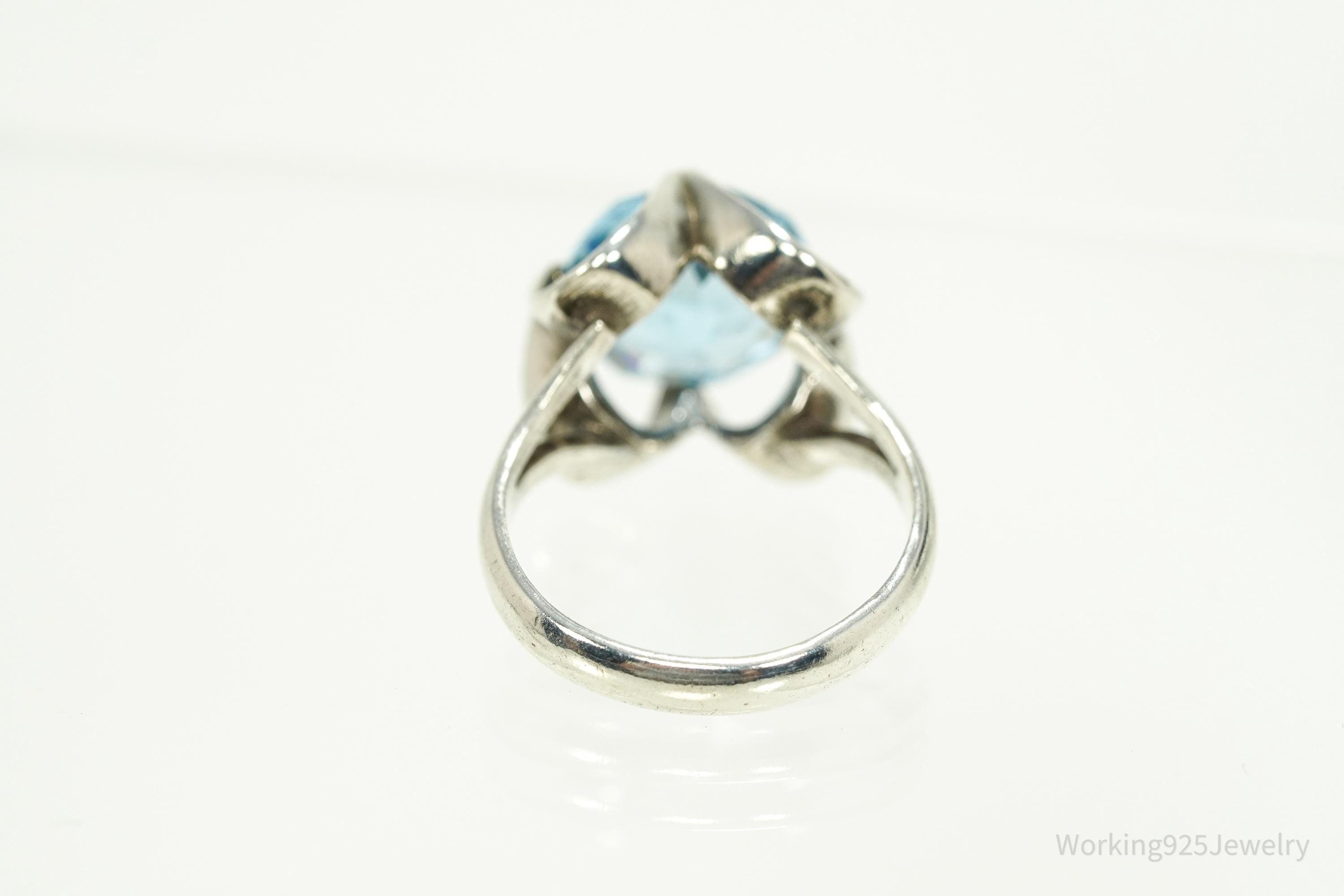 Vintage Blue Glass Stone Sterling Silver Ring - Size 6.75