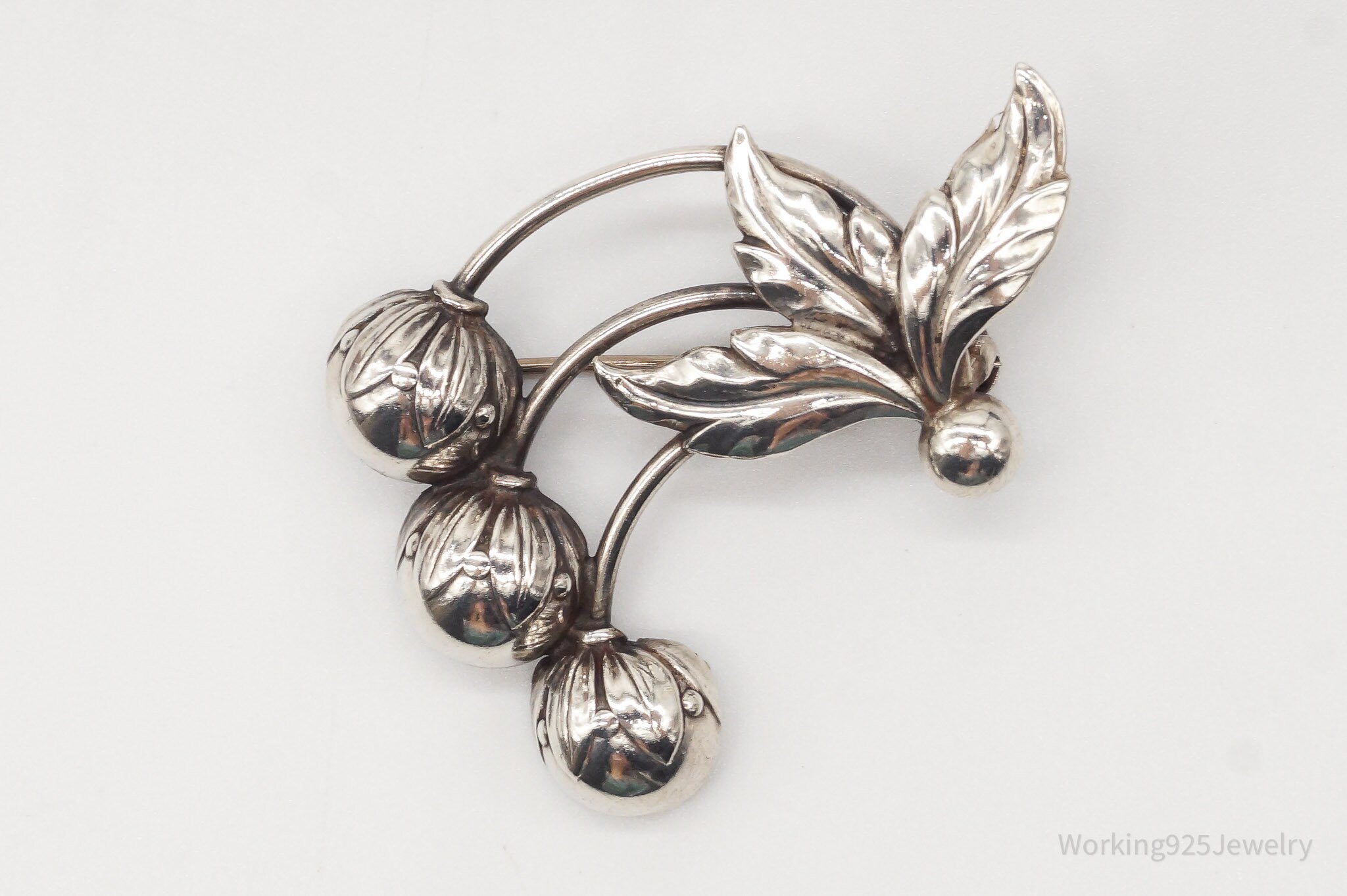 Vintage Denmark Hermann Siersbol Modernist Floral Sterling Silver Pin Brooch