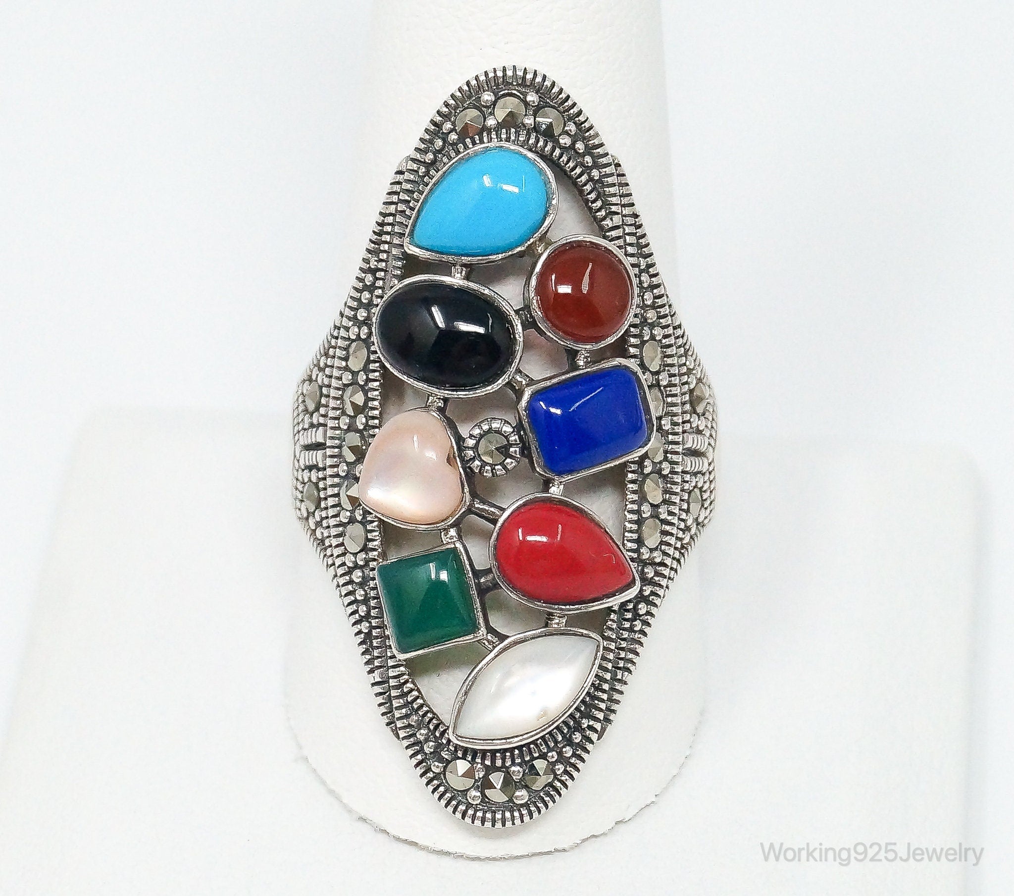 Vintage Multi Gemstone Sterling Silver Ring - Size 11