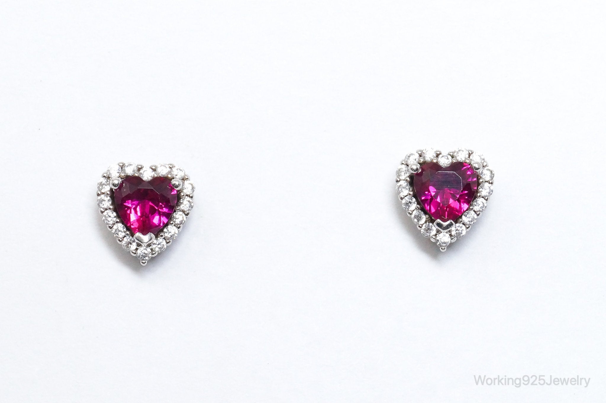 Vintage Pink Topaz Cubic Zirconia Hearts Sterling Silver Earrings