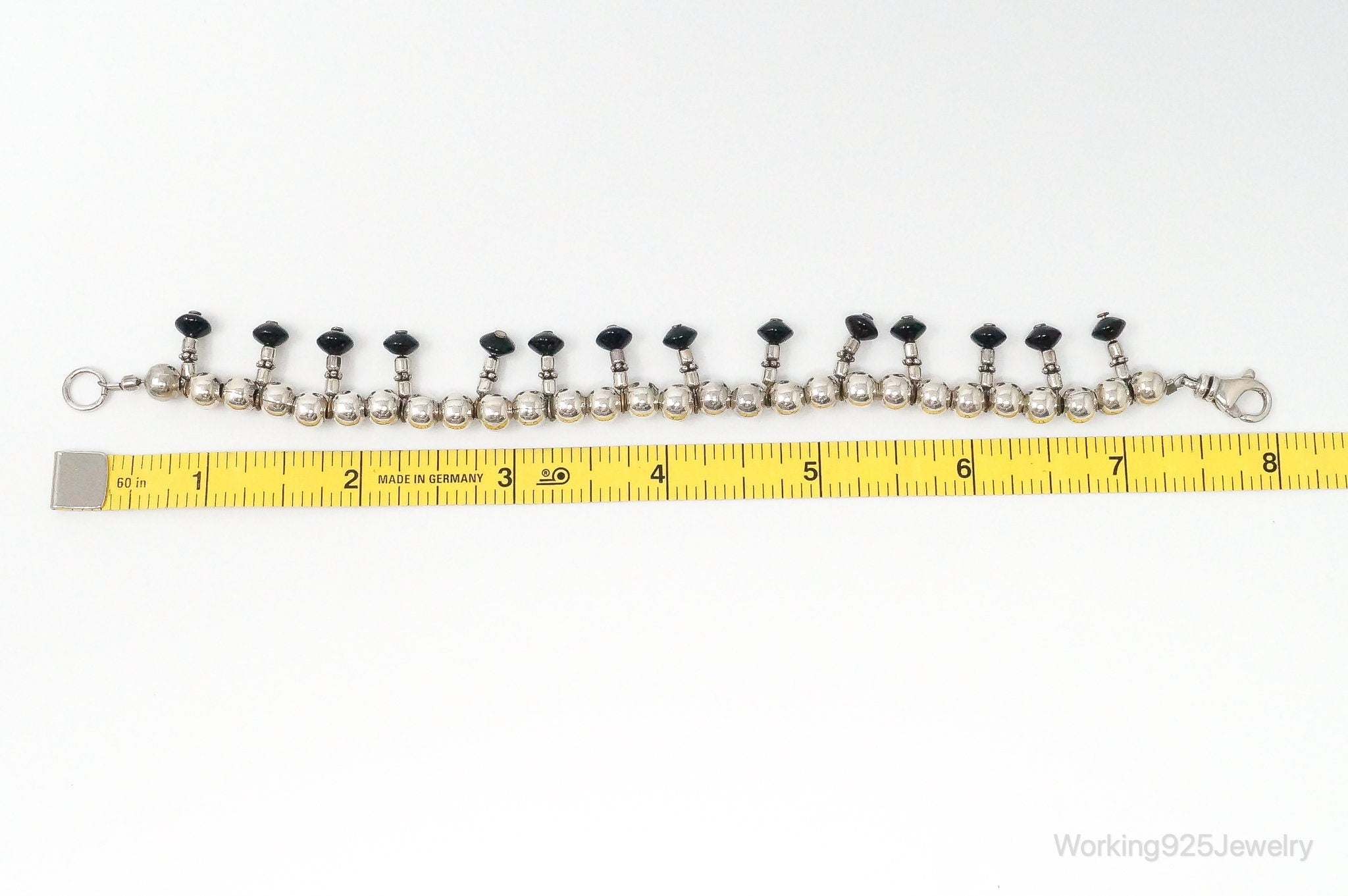 Vintage Black Onyx Ball Bead Sterling Silver Bracelet