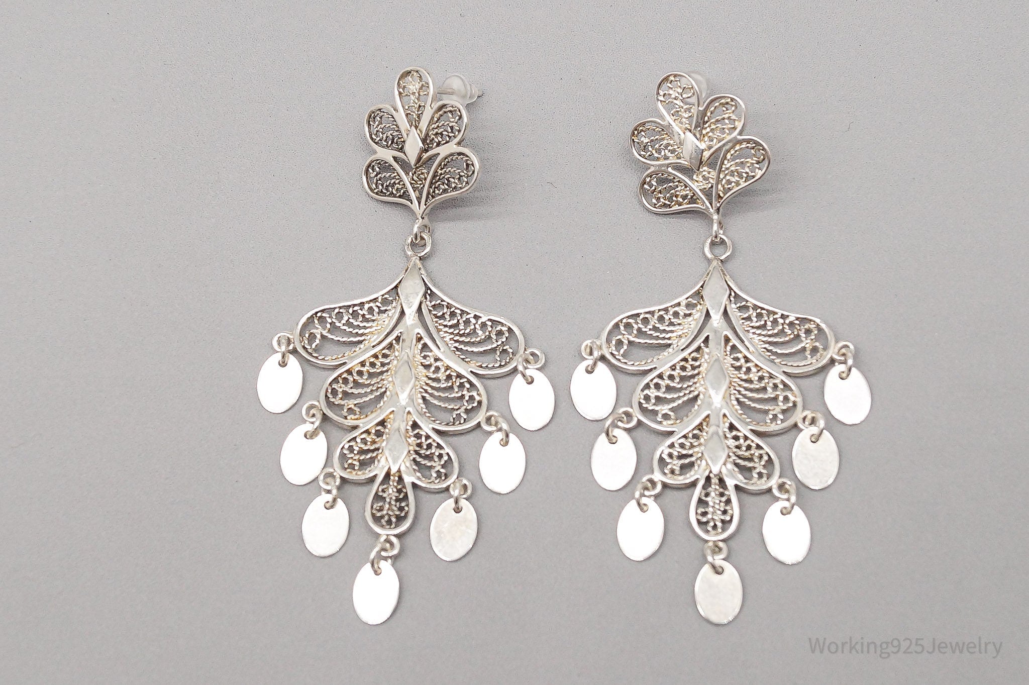 Vintage Filigree Chandelier Sterling Silver Earrings