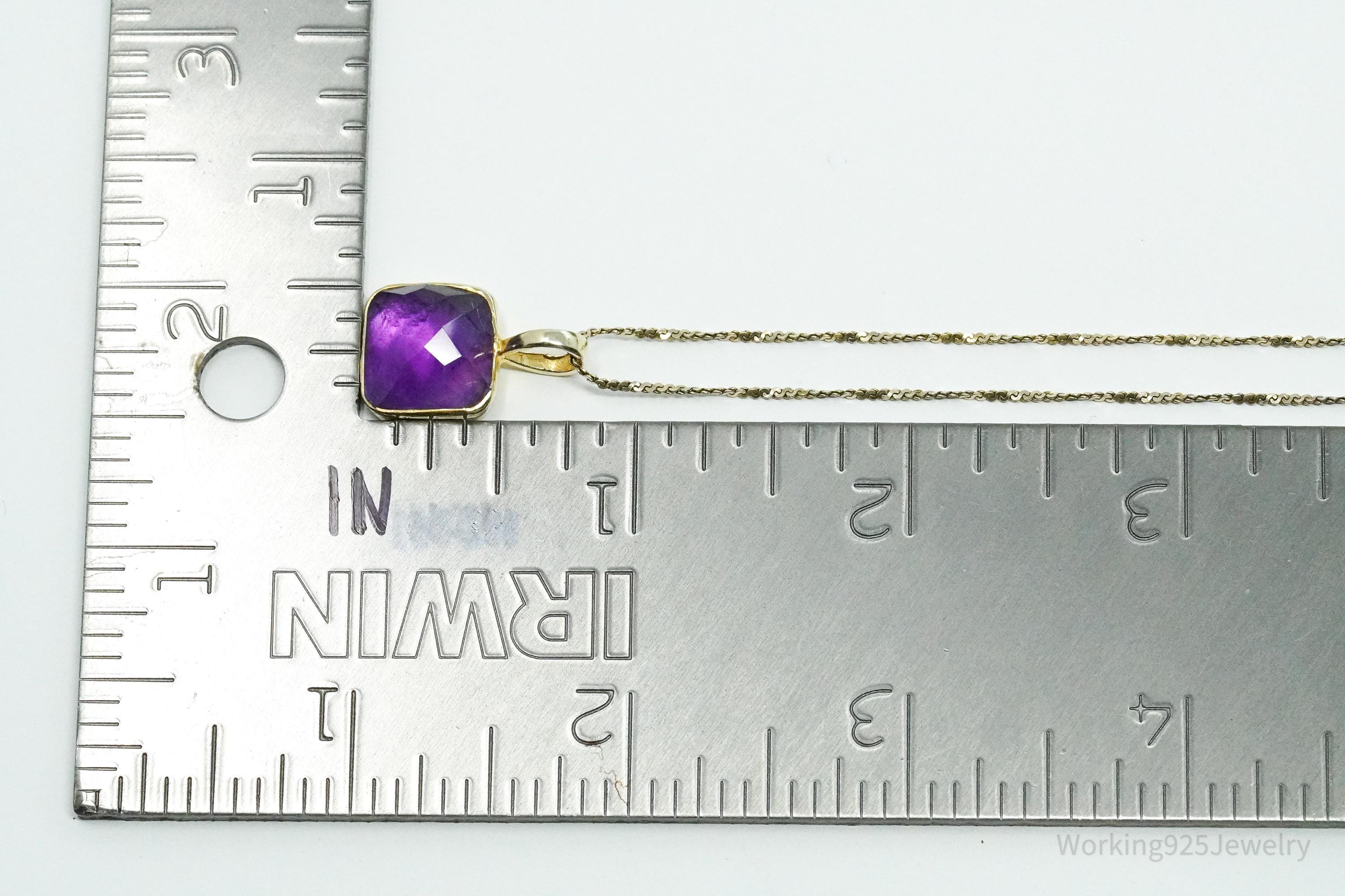 Vintage Amethyst Gold Washed Sterling Silver Necklace 18"