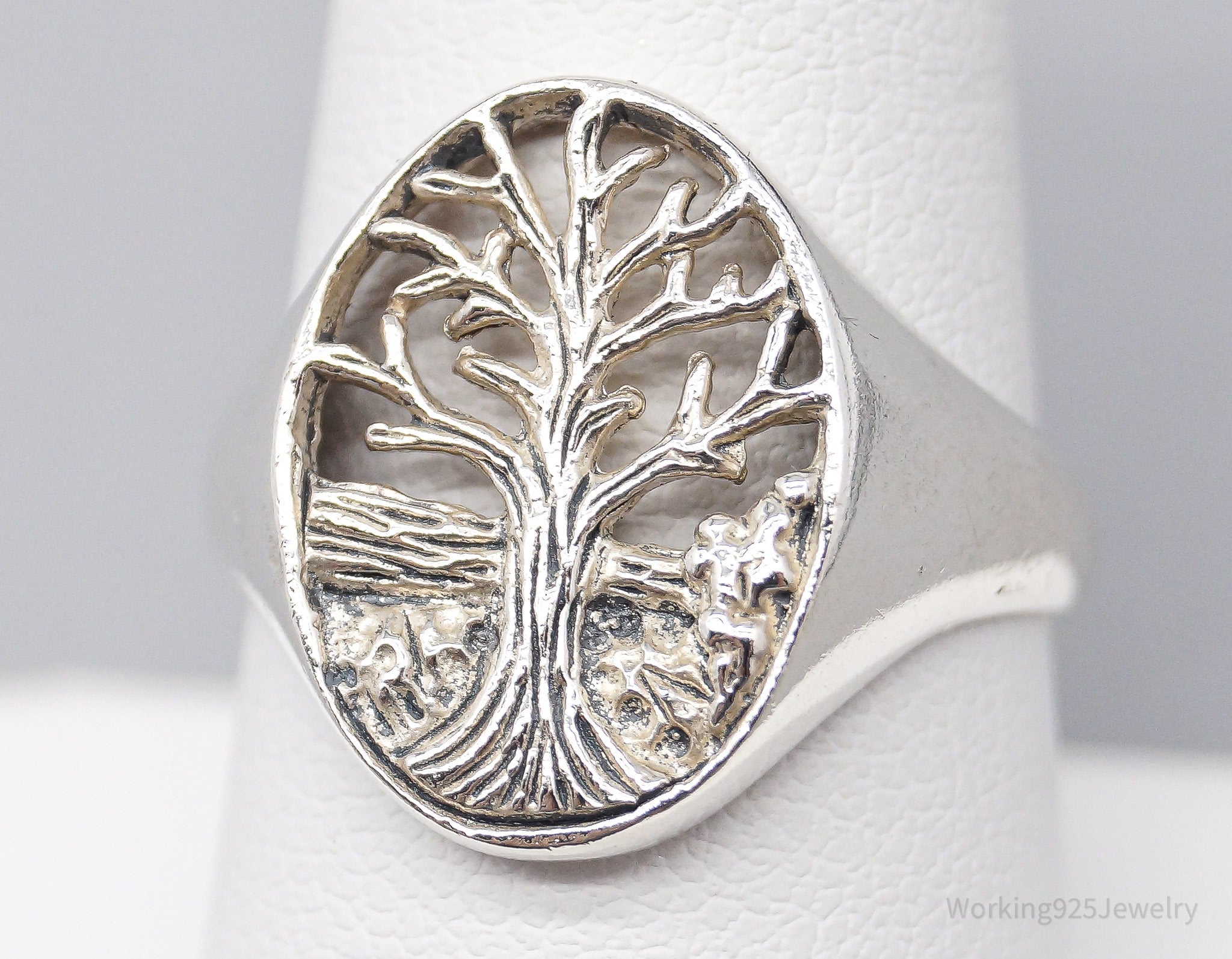 Vintage Tree Of Life Sterling Silver Ring - Size 8.5