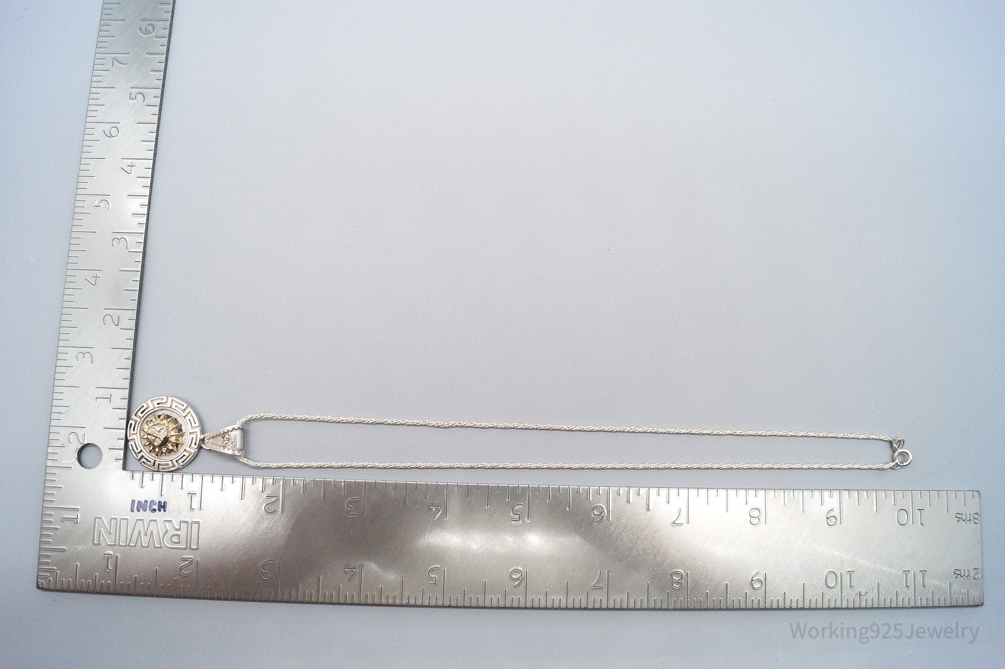 Vintage Mexico Golden Sun Sterling Silver Chain Necklace 18"