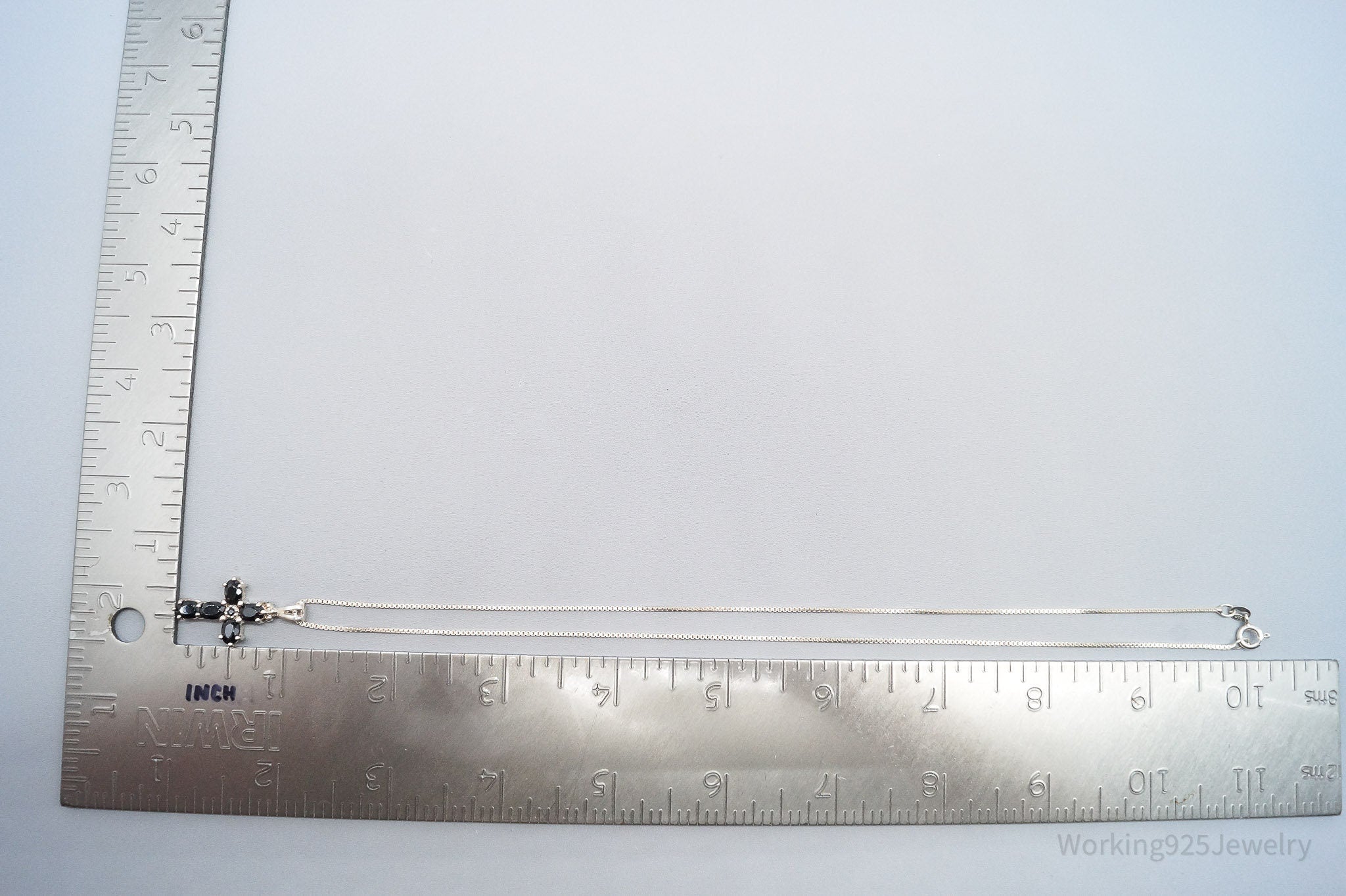 Vintage Black Spinel Cross Sterling Silver Necklace - 18"