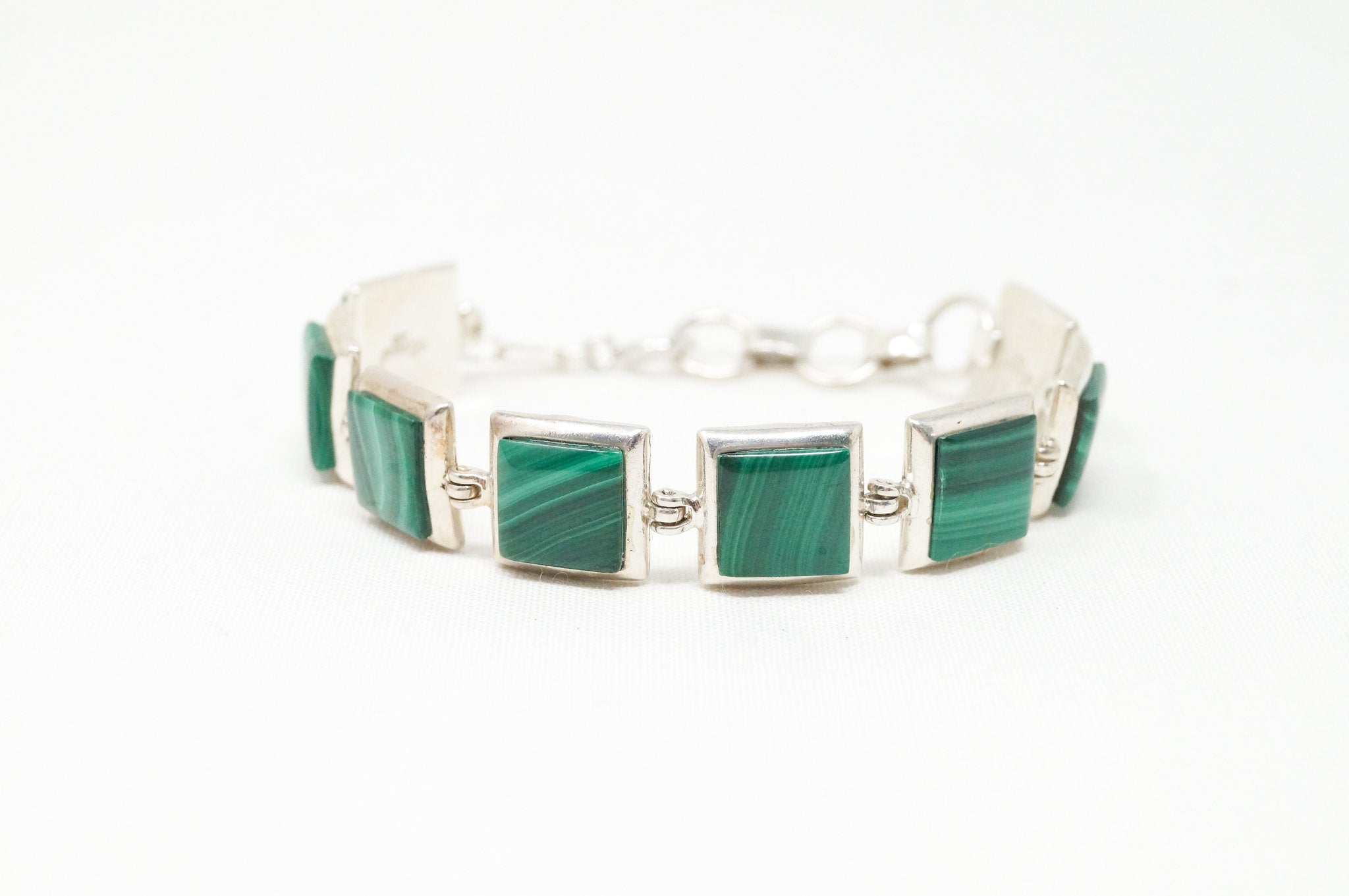 Vtg Native American Betty Thomas Sanel Malachite Sterling Silver Bracelet