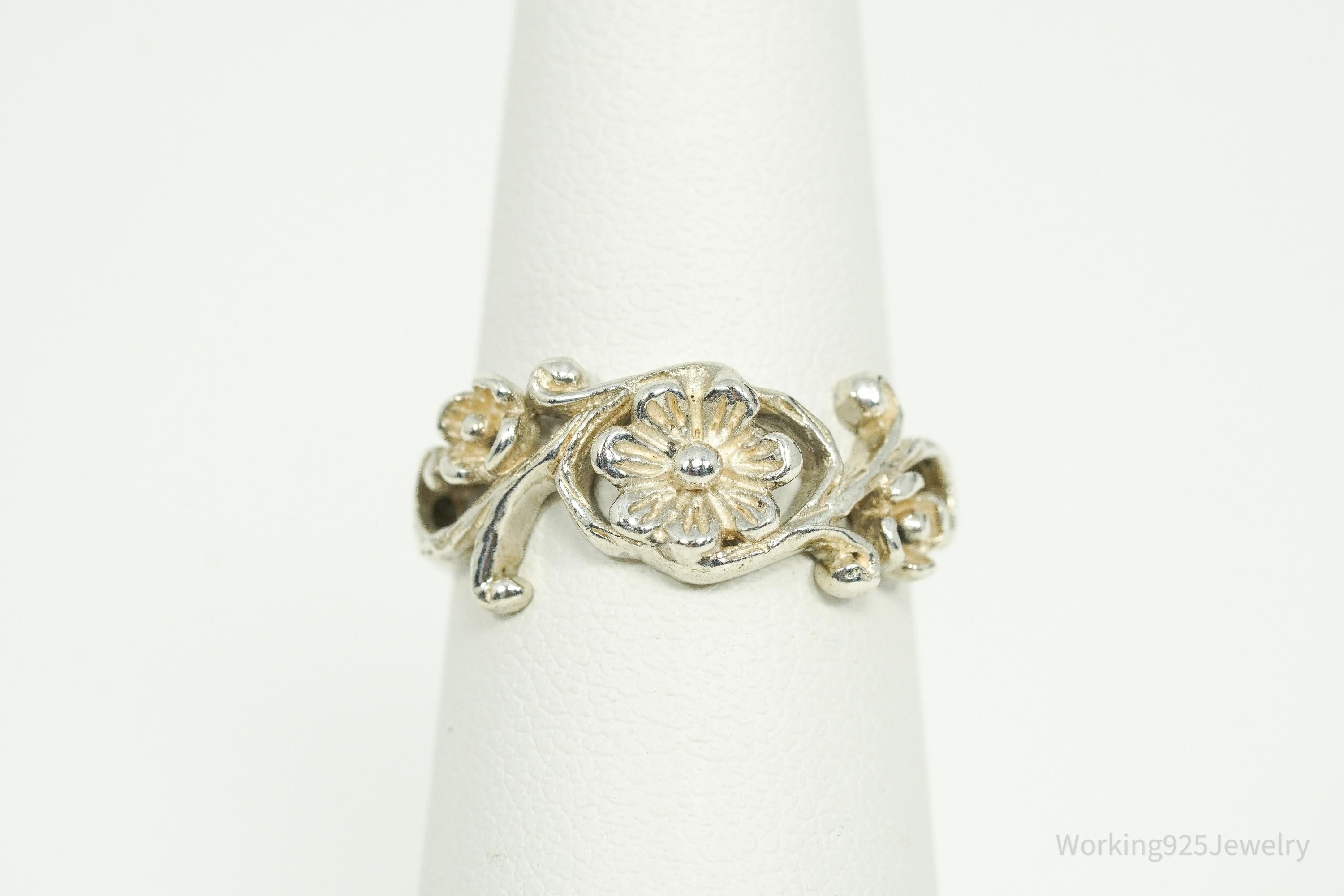 Vintage Southwestern Style Floral Sterling Silver Ring - Size 5.75