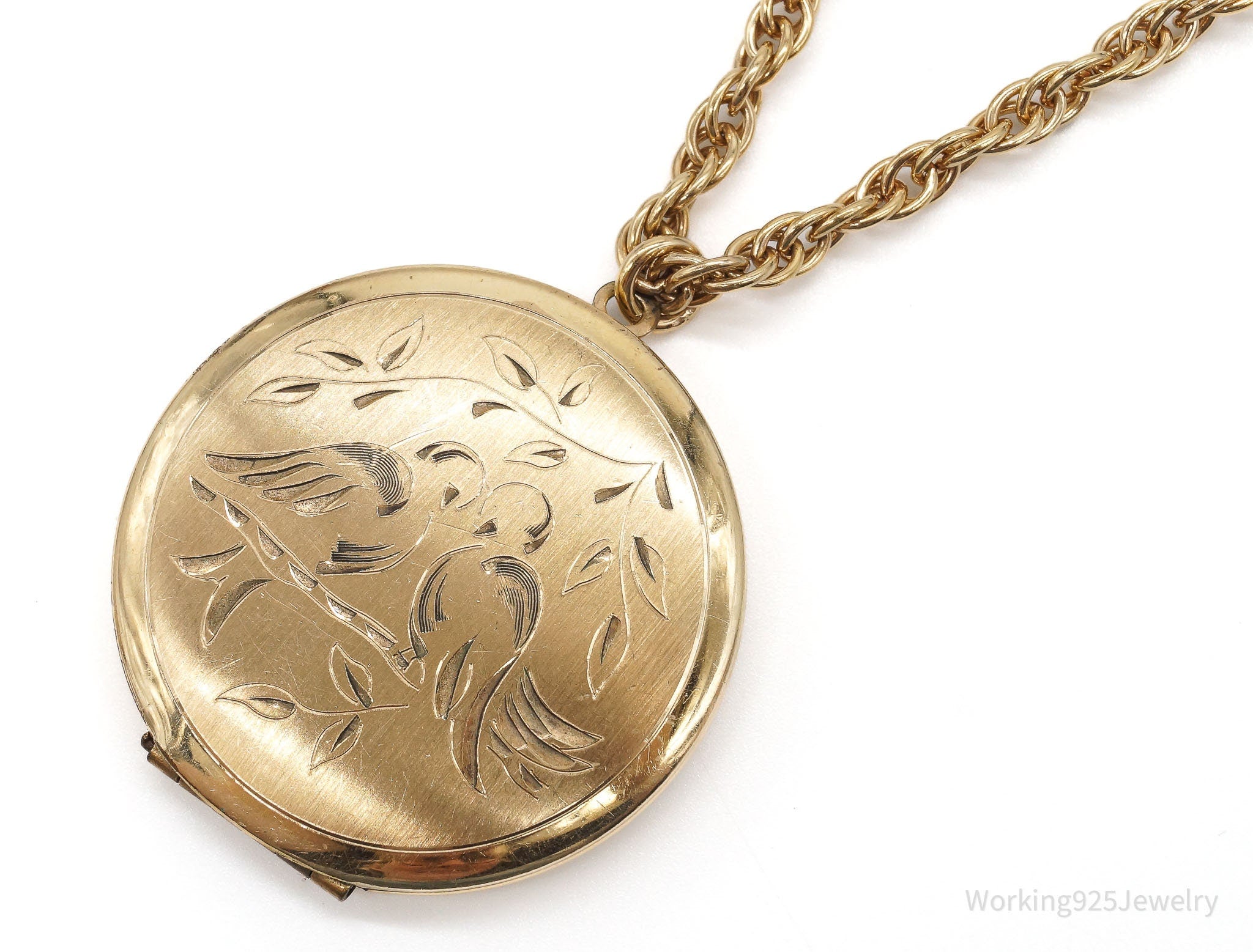 Large Antique Walter E Hayward 12K Gold Filled "Love Birds" Locket Necklace