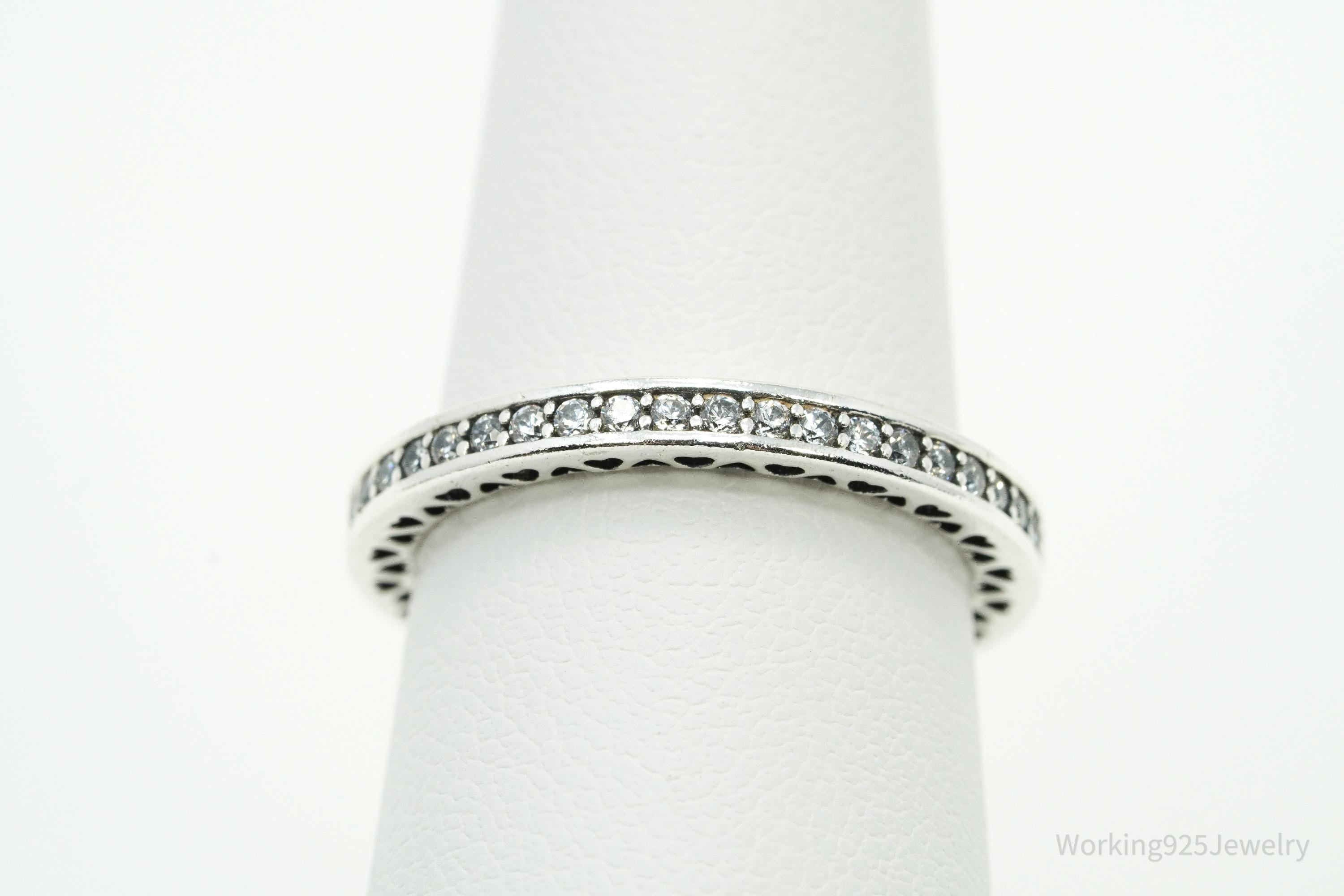 Pandora Cubic Zirconia & Enamel Sterling Silver Cut Out Hearts Ring - Size 6