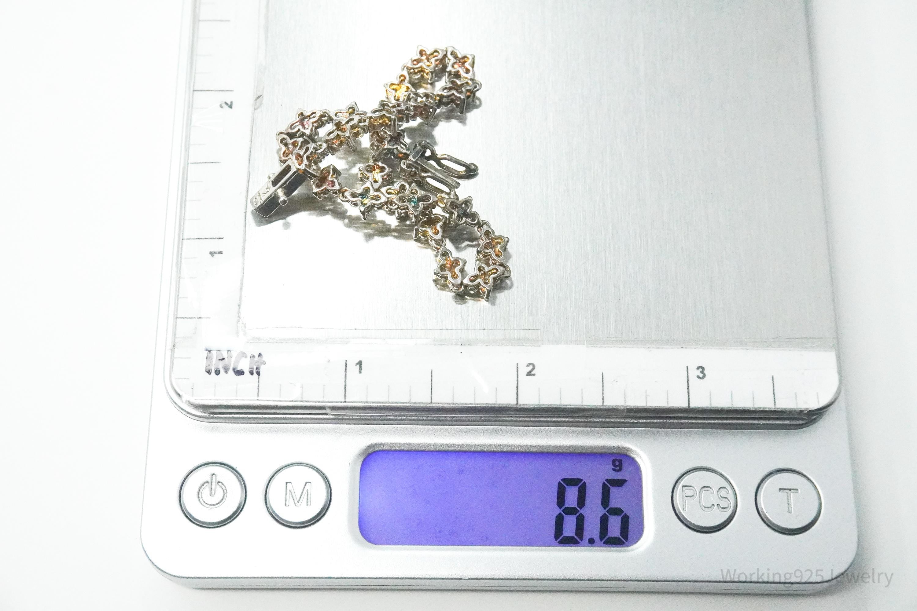 Vintage Cubic Zirconia Gold Wash Sterling Silver Tennis Bracelet 7.25"