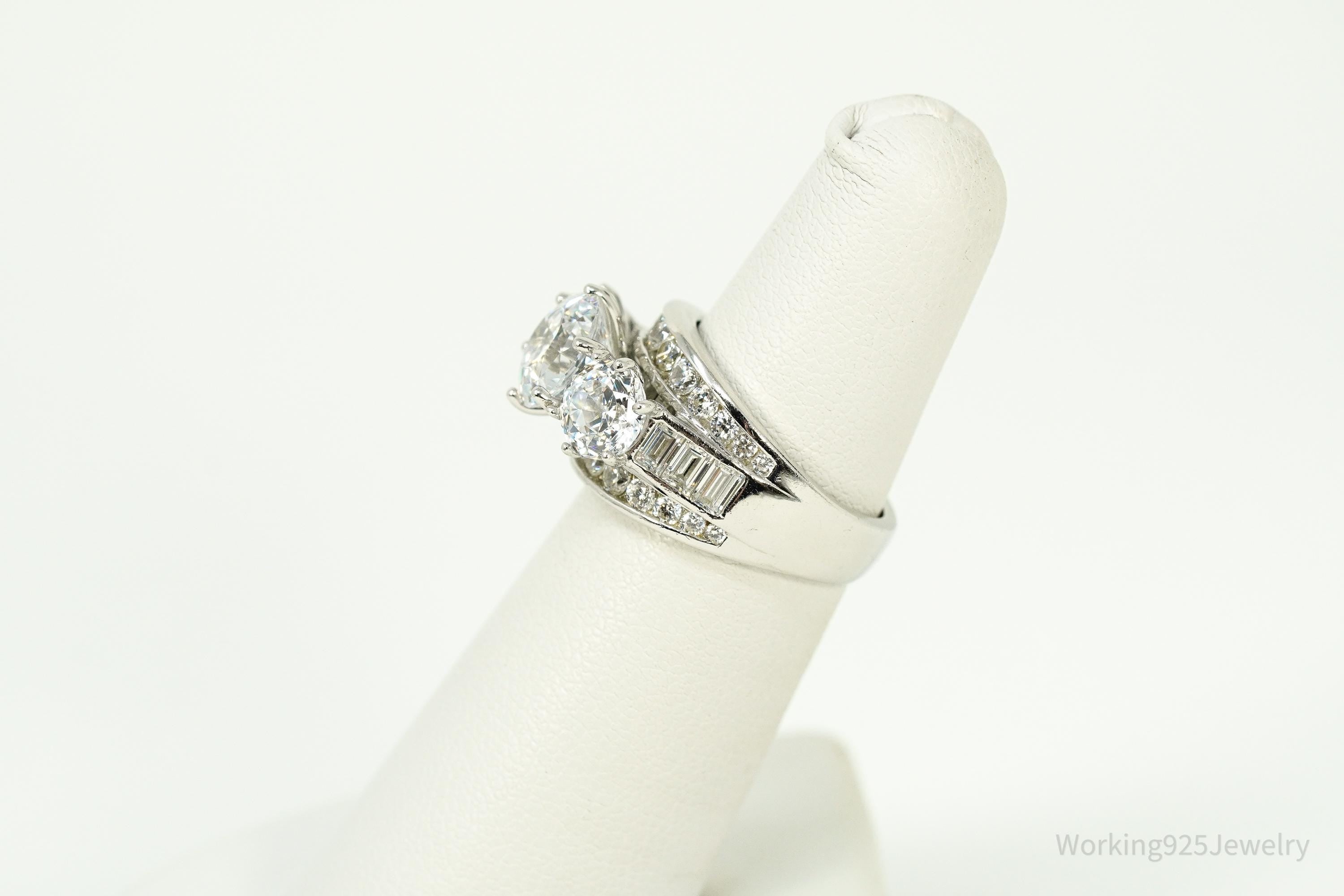 Vintage Large Cubic Zirconia Sterling Silver Ring - Size 5.25