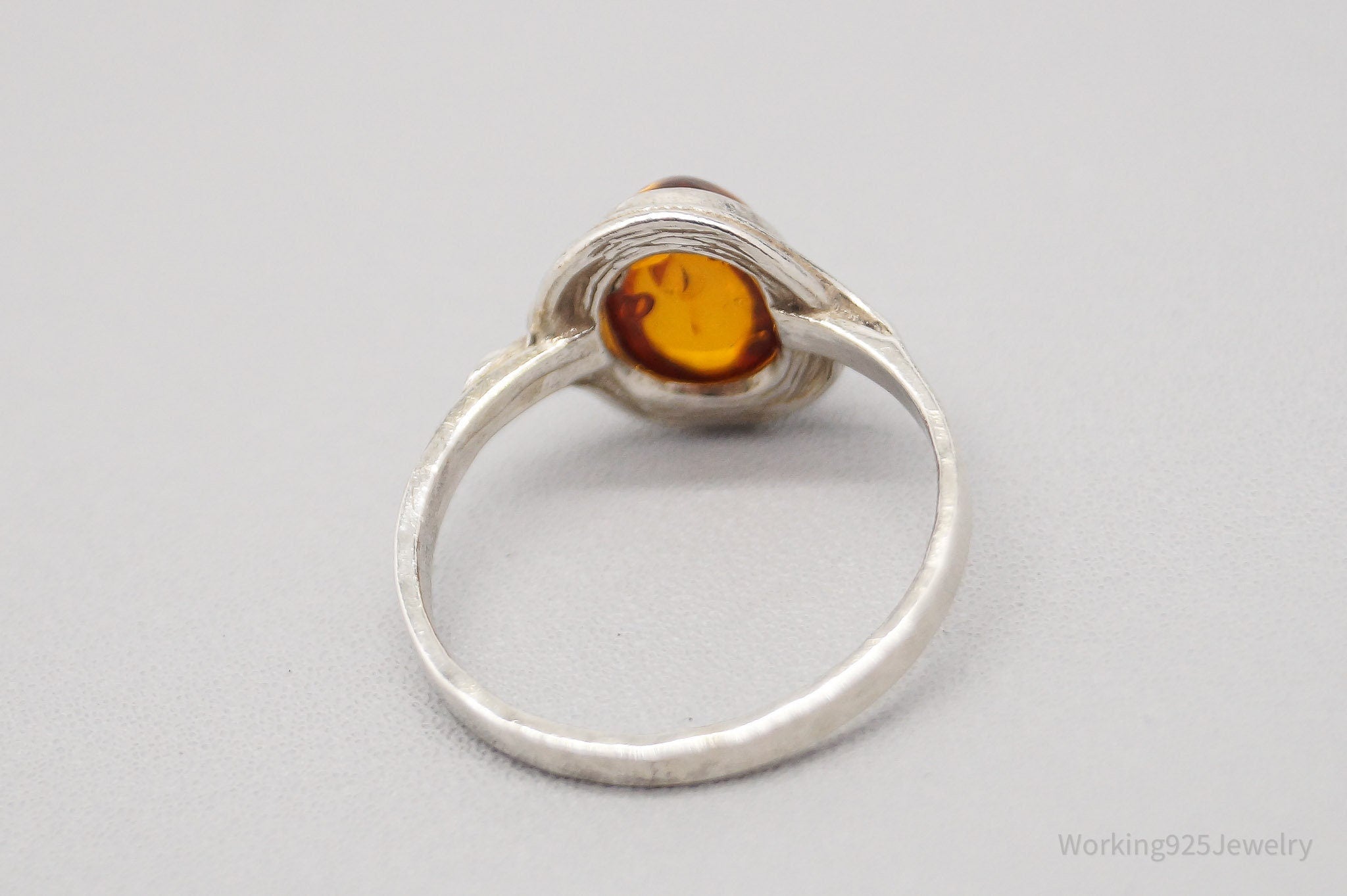 Vintage Amber Modernist Sterling Silver Ring - Size 4.75