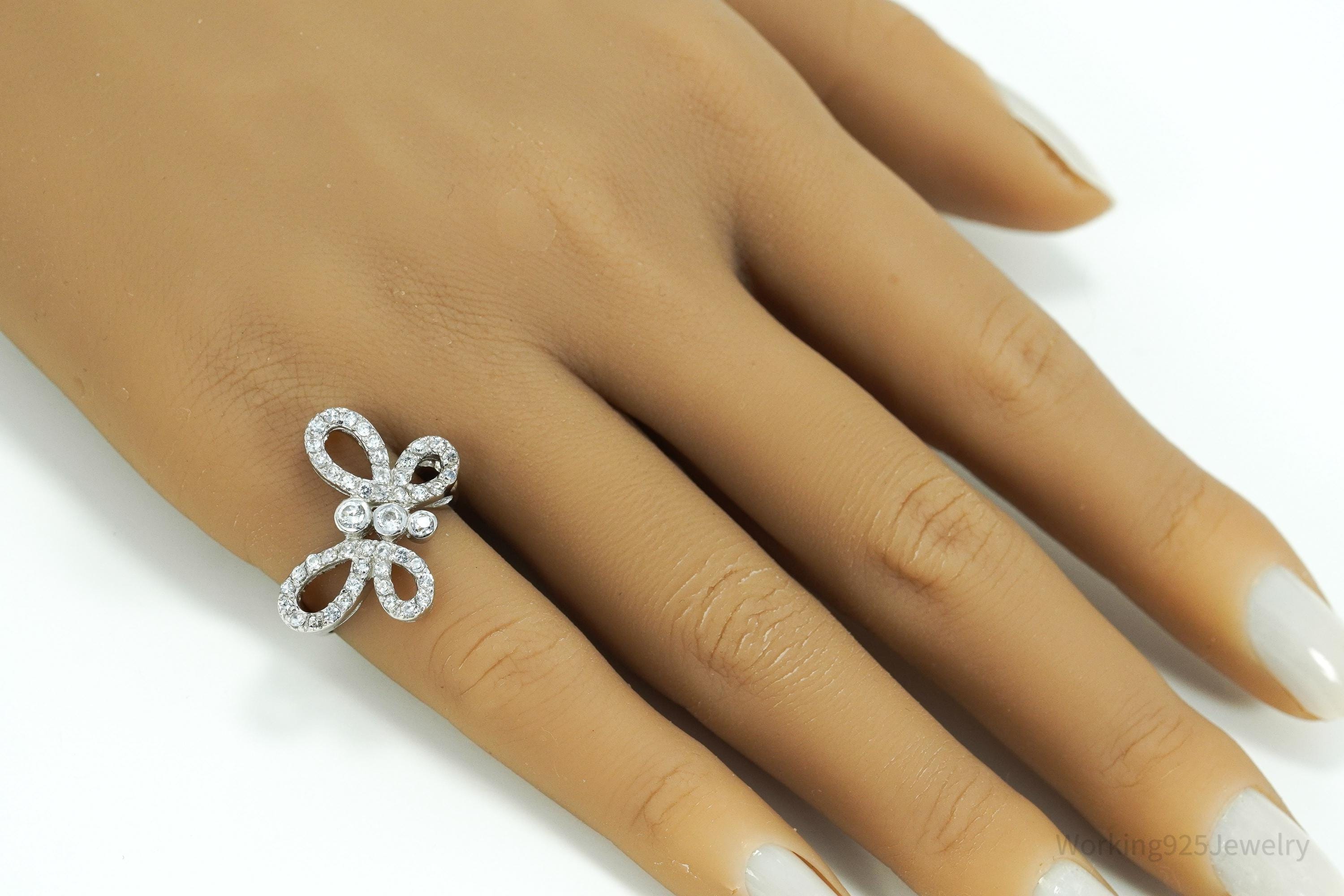 Vintage Cubic Zirconia Butterfly Sterling Silver Ring - Size 6.25