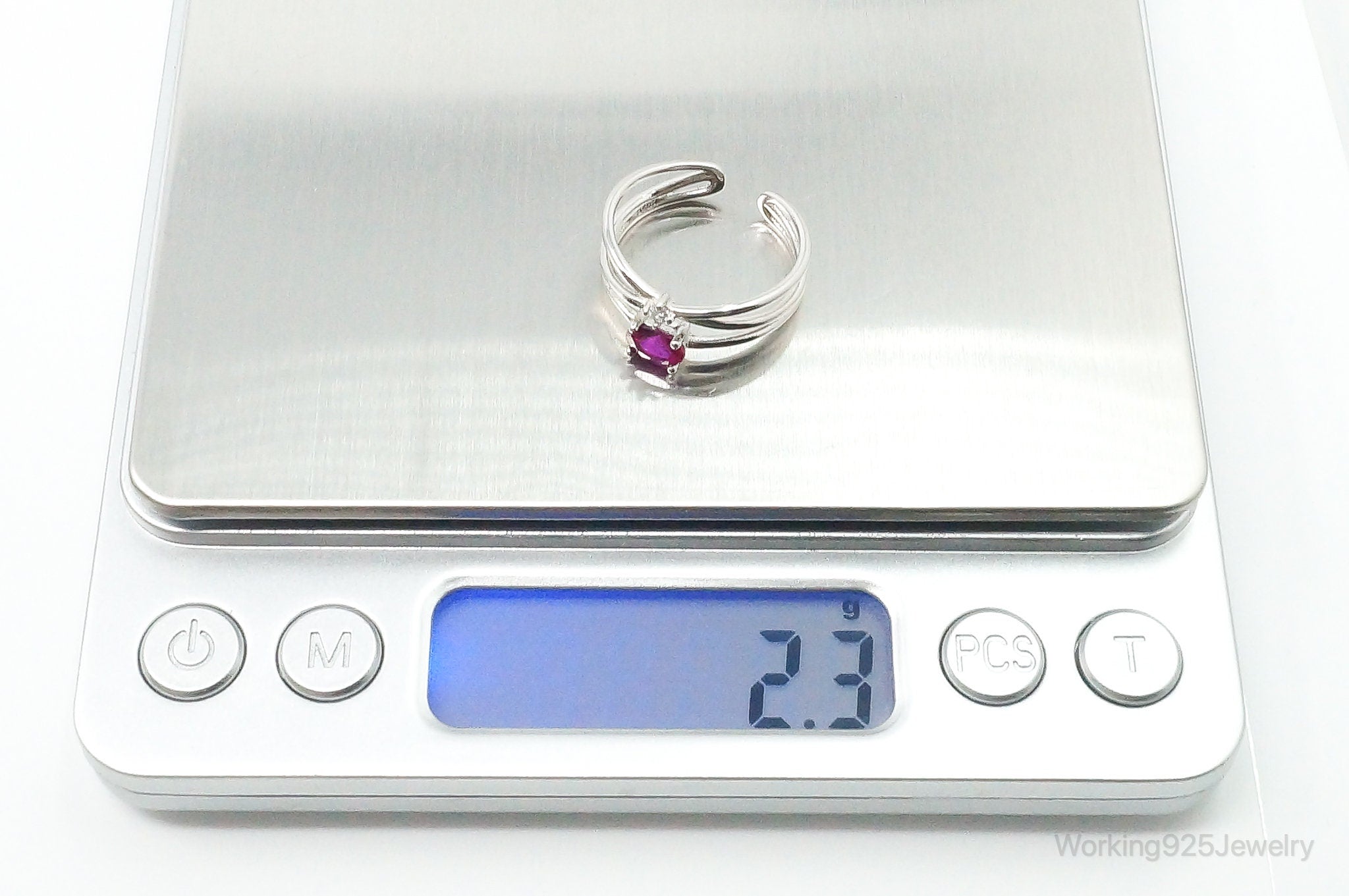 Pink Topaz & Cubic Zirconia Sterling Silver Ring - Size 7.25 Adjustable