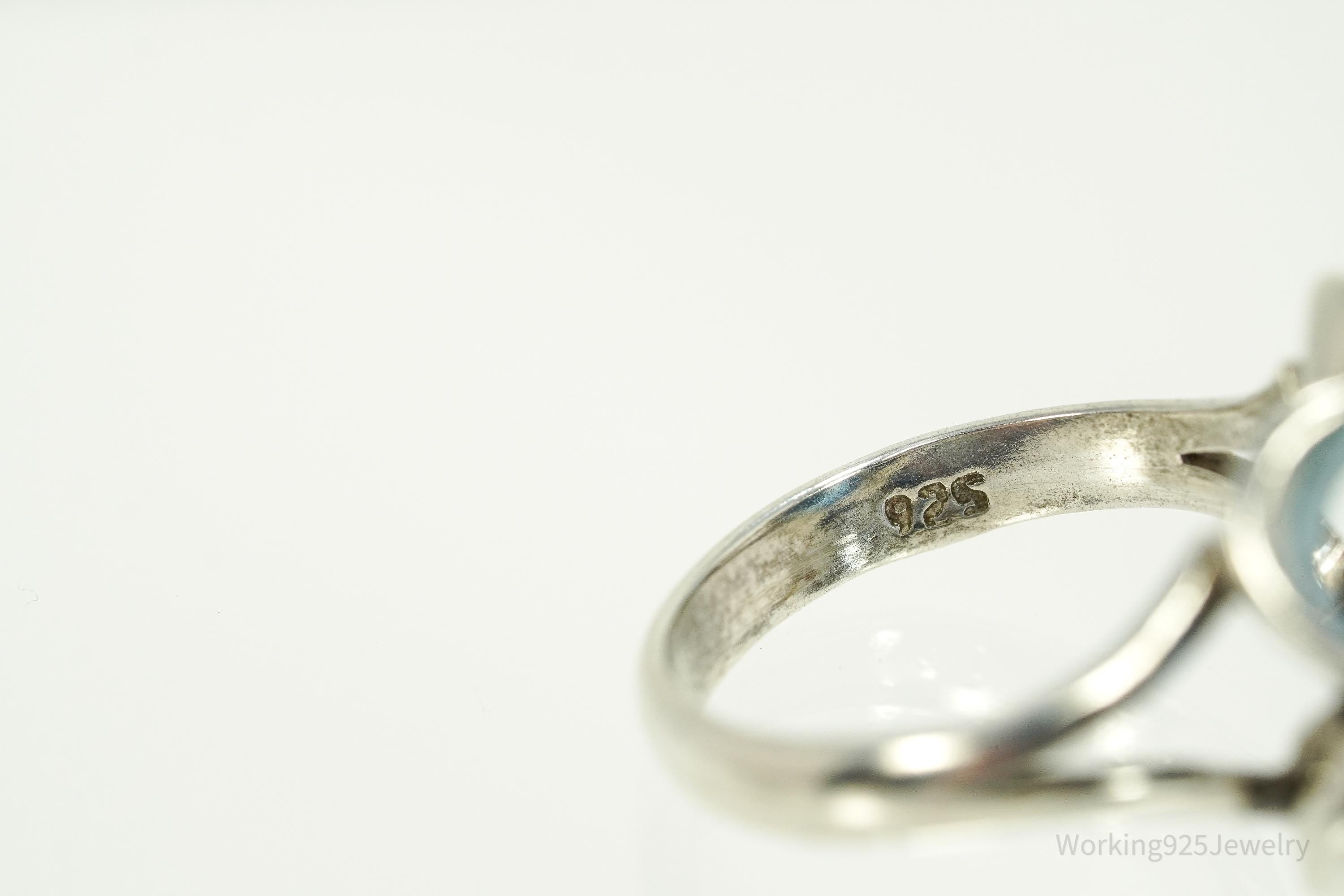 Vintage Blue Glass Stone Sterling Silver Ring - Size 6.75