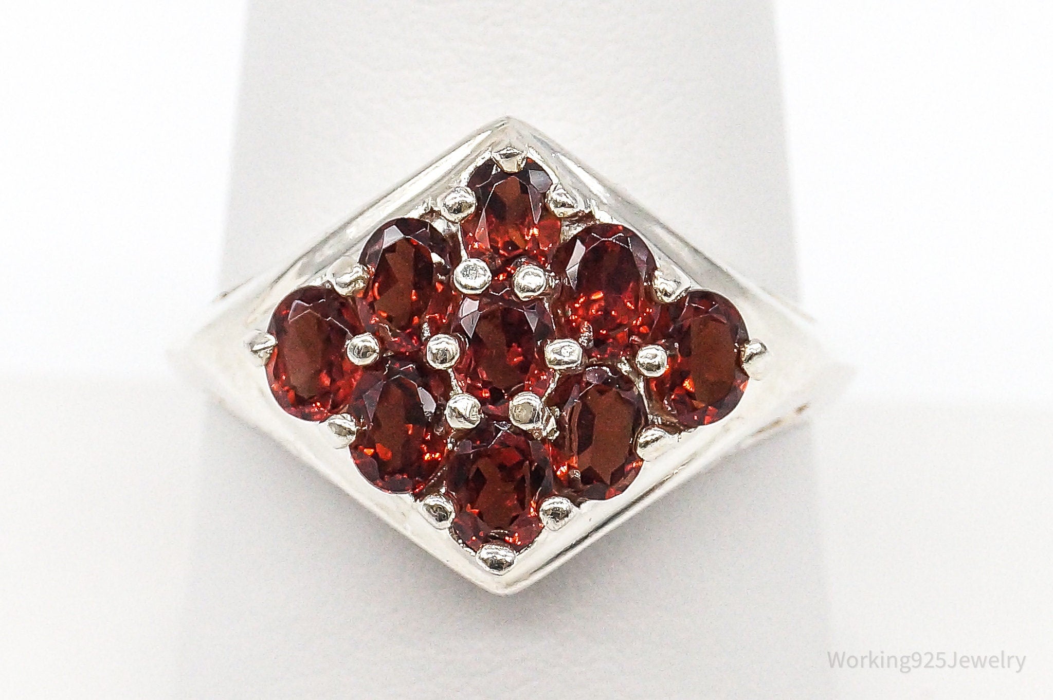 Garnet Sterling Silver Ring - Size 8.75