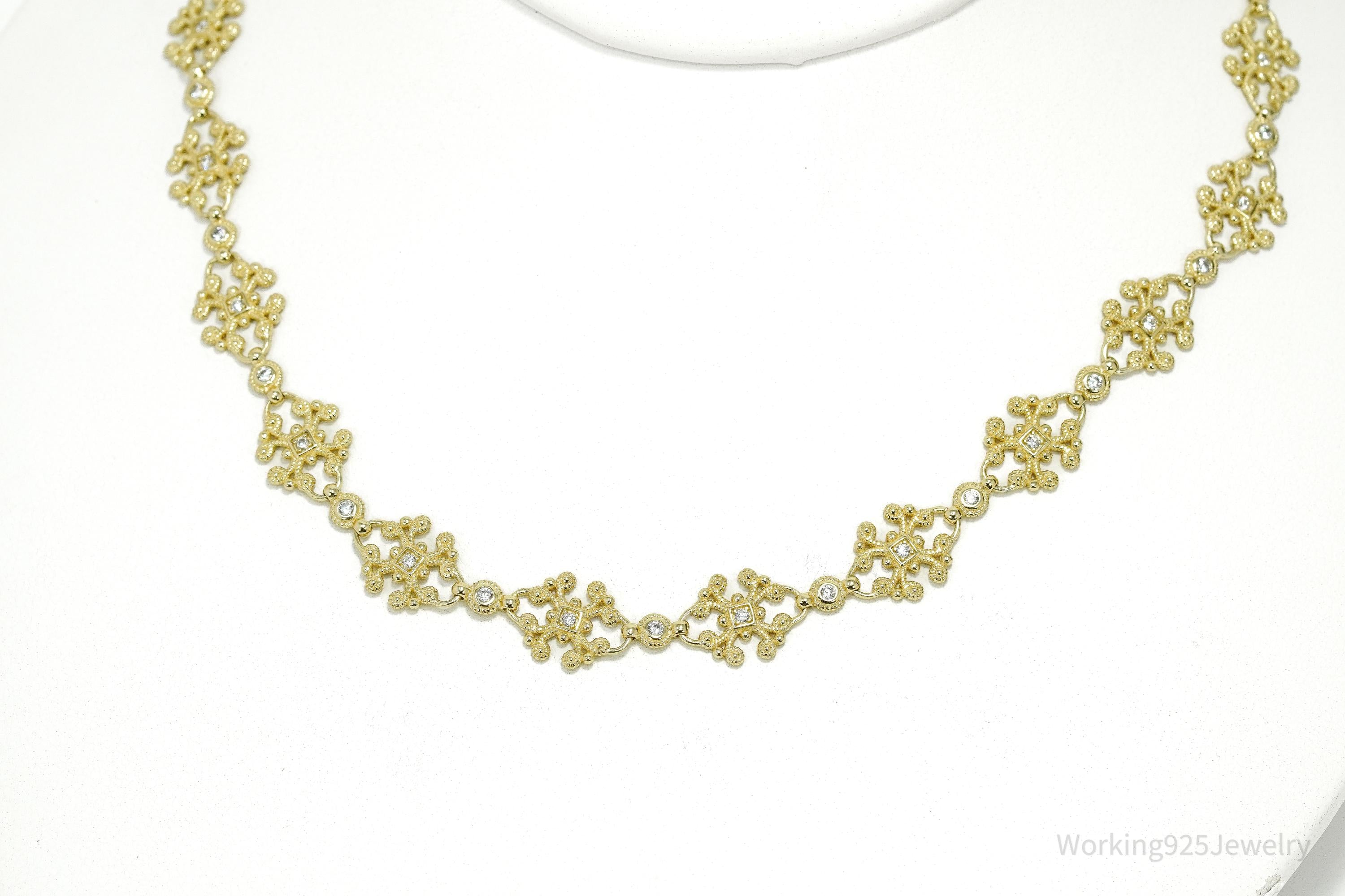 Vintage Gold Vermeil Cubic Zirconia Sterling Silver Necklace 16"