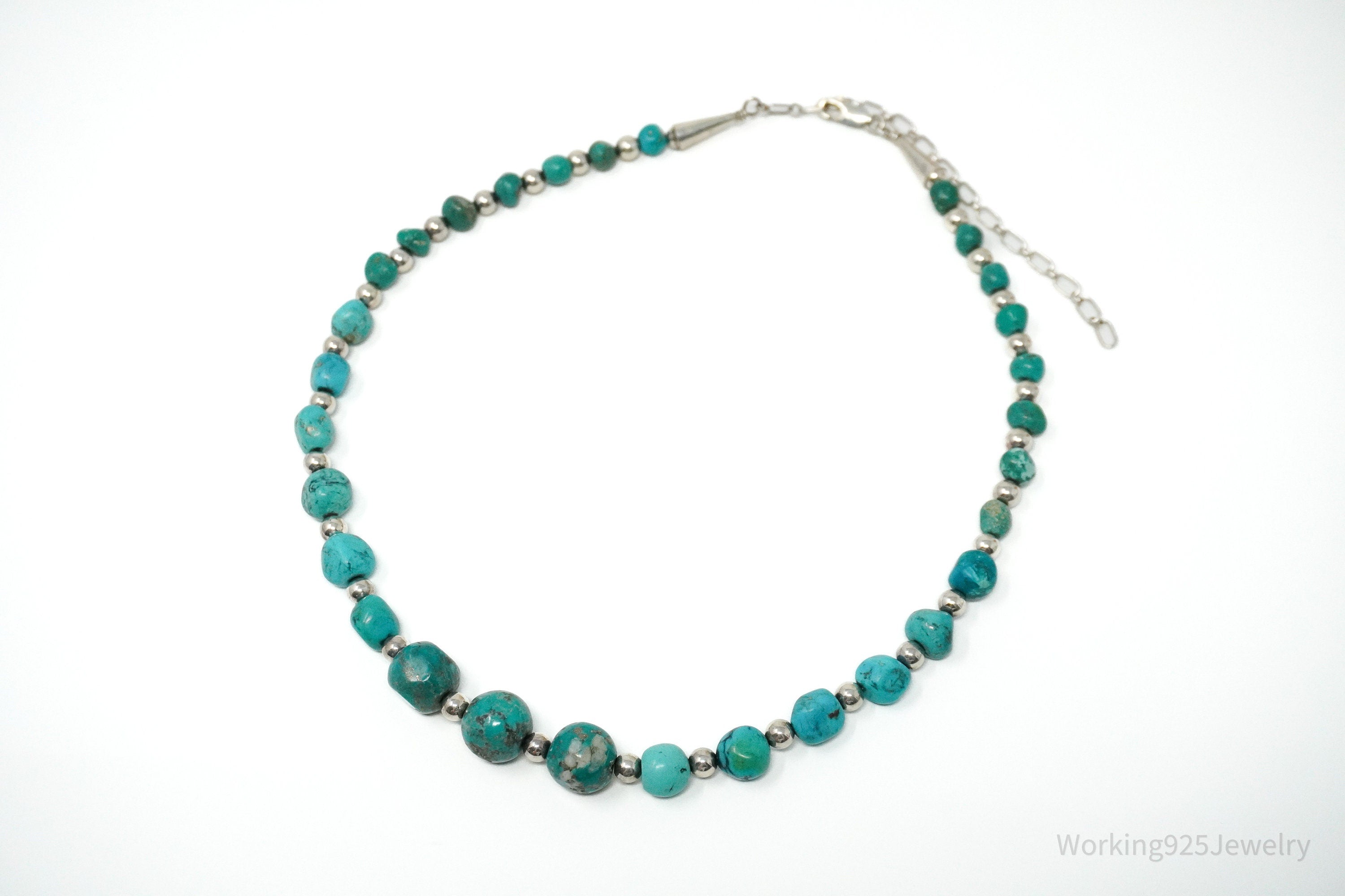 Vintage Designer Carolyn Pollack Relios Turquoise Bead Sterling Silver Necklace 20"