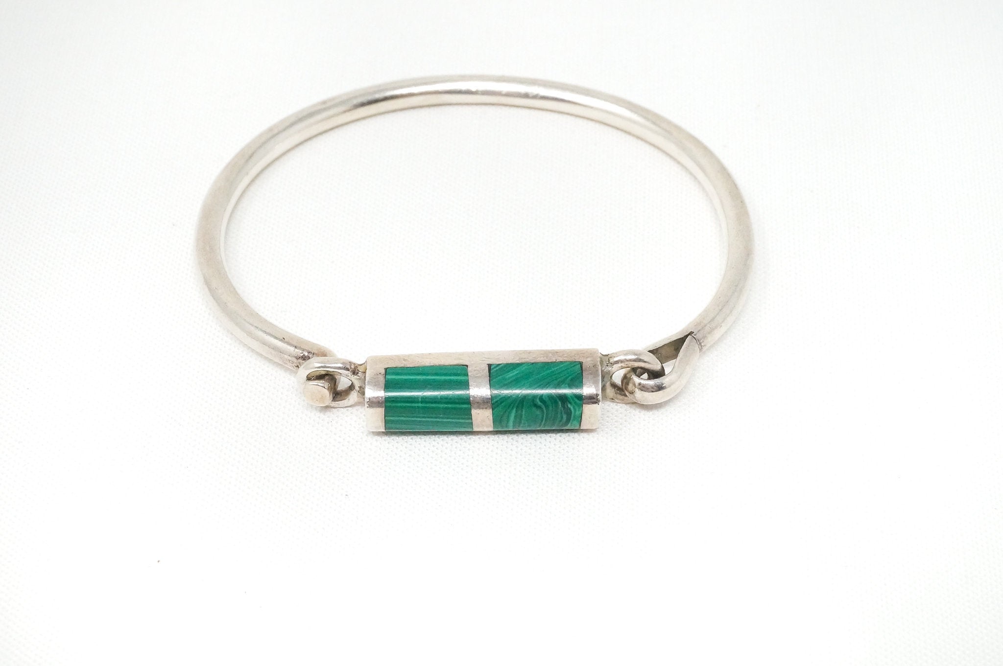 Vintage Mex Malachite Southwestern Handmade Sterling Silver Cuff Bracelet