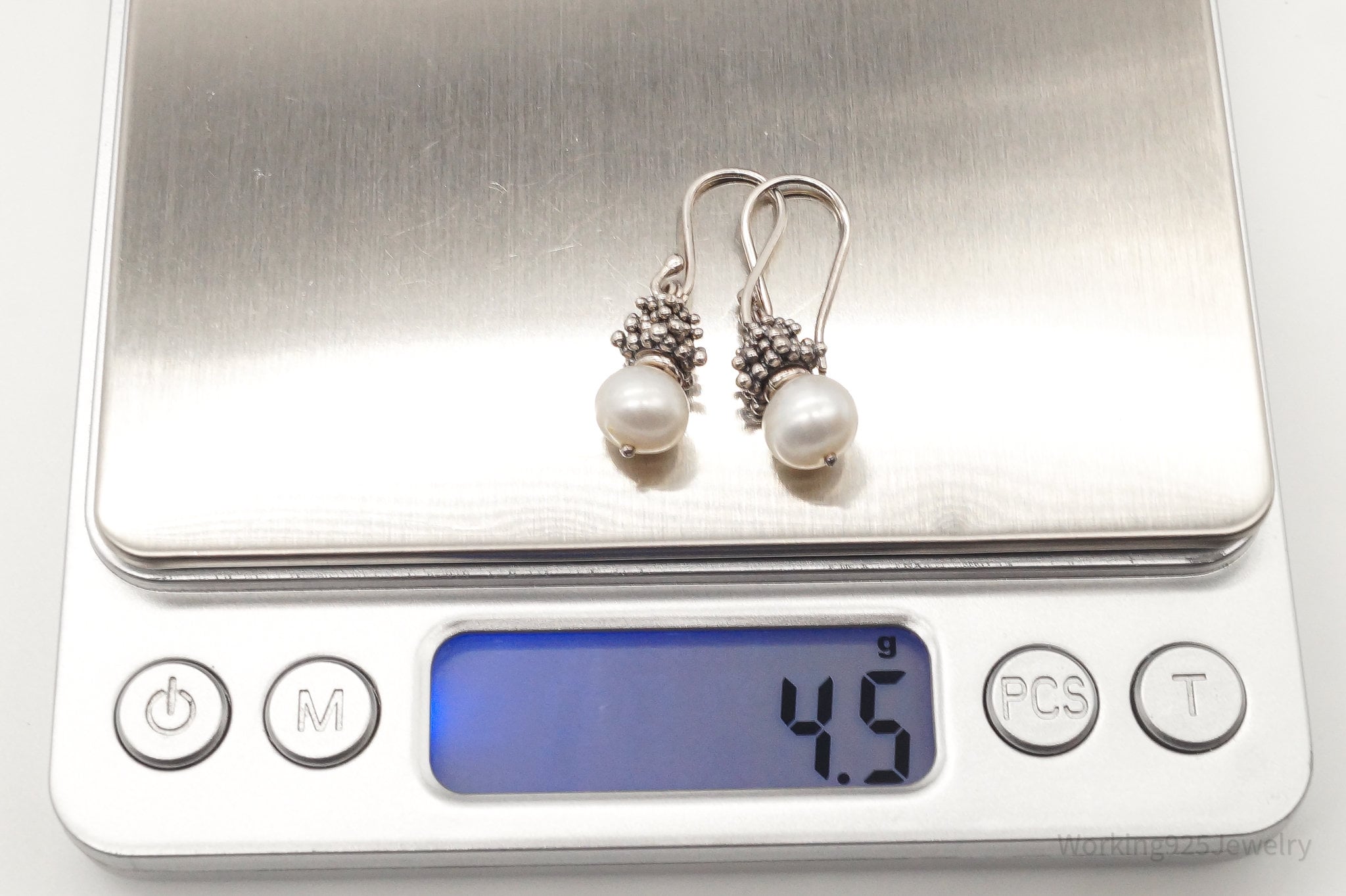 Vintage Pearl Granulated Silver Earrings