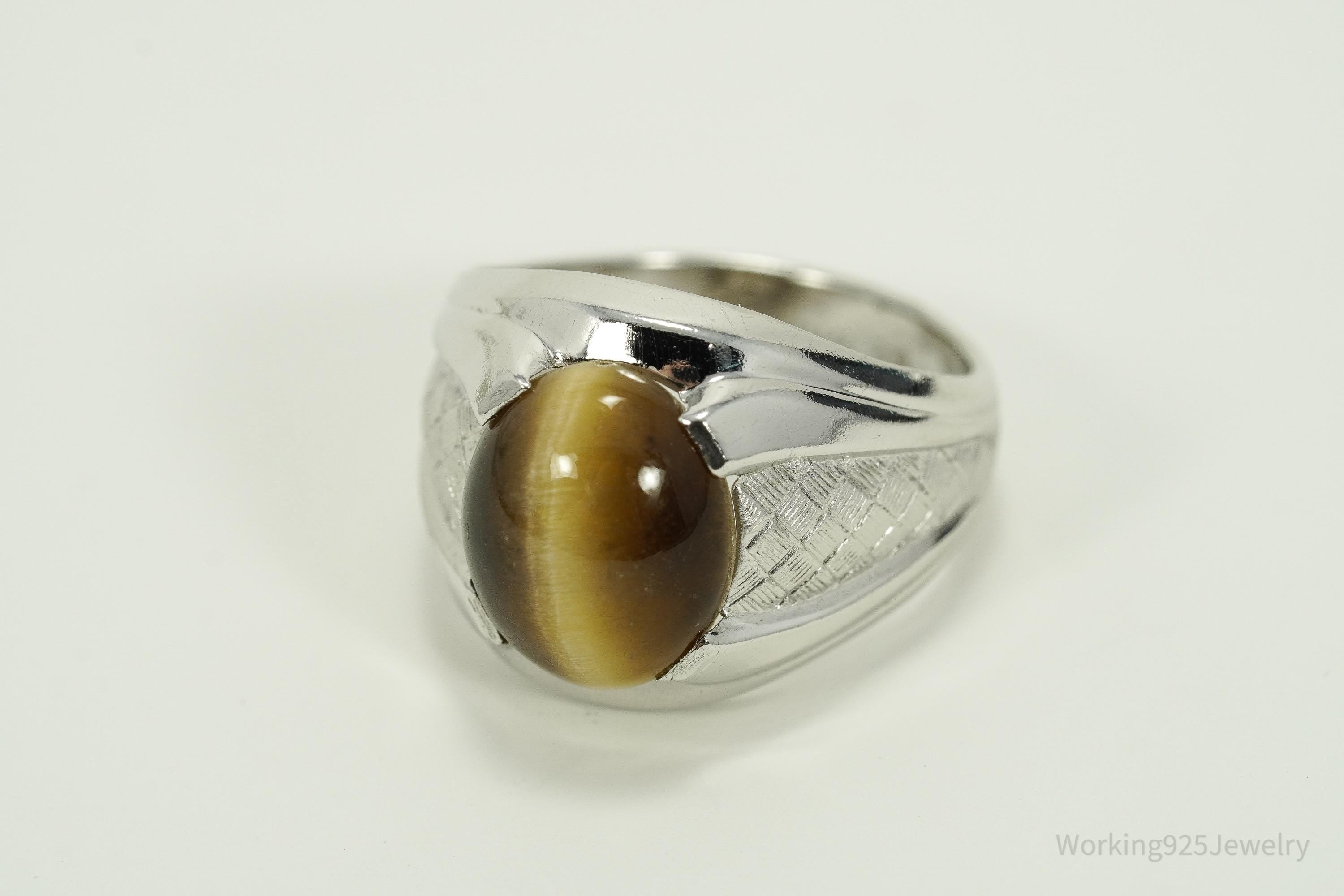 Antique Tigers Eye Sterling Silver Ring - Size 8