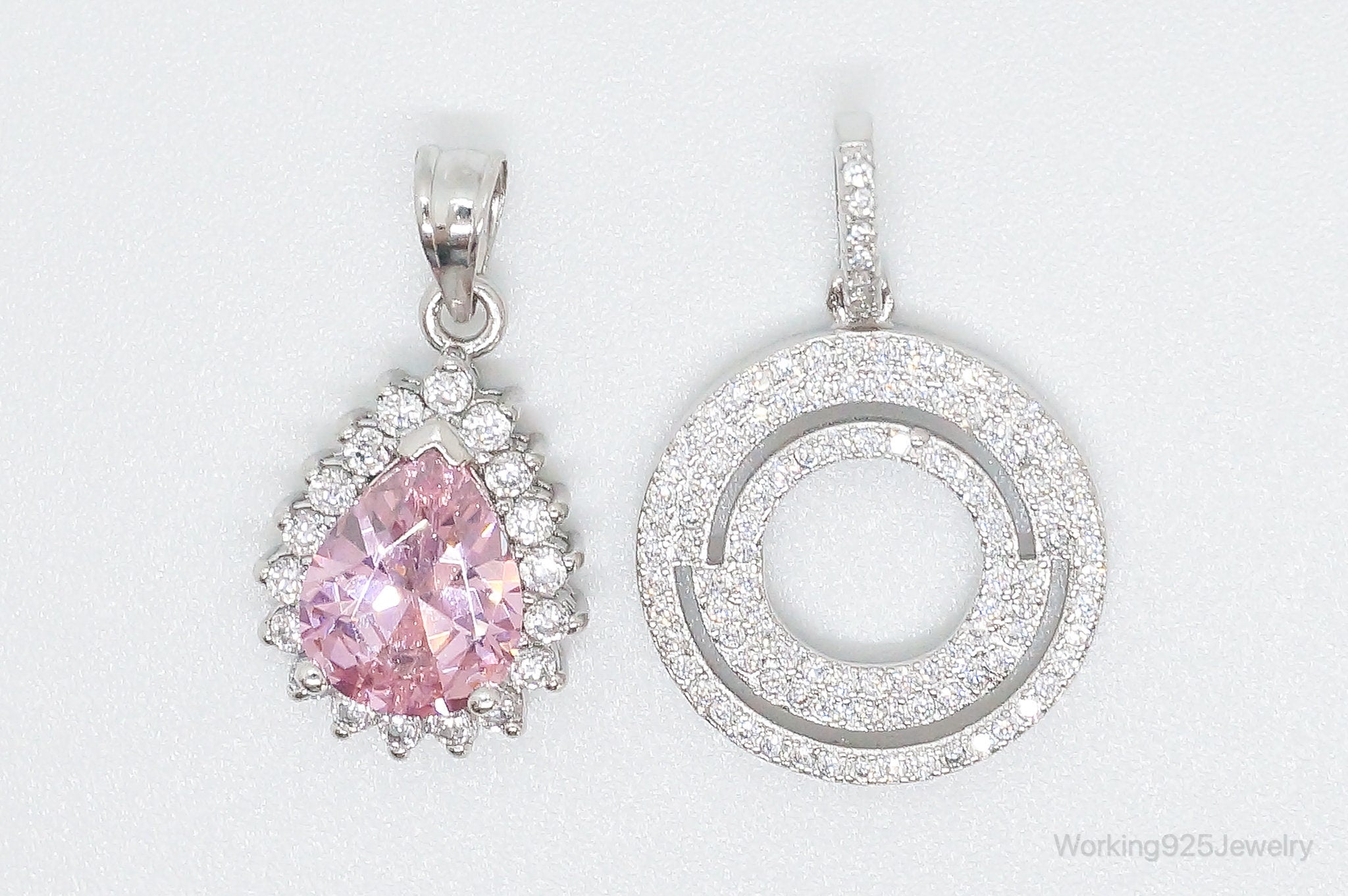 Vintage Pink Topaz Cubic Zirconia Sterling Silver Necklace Pendants