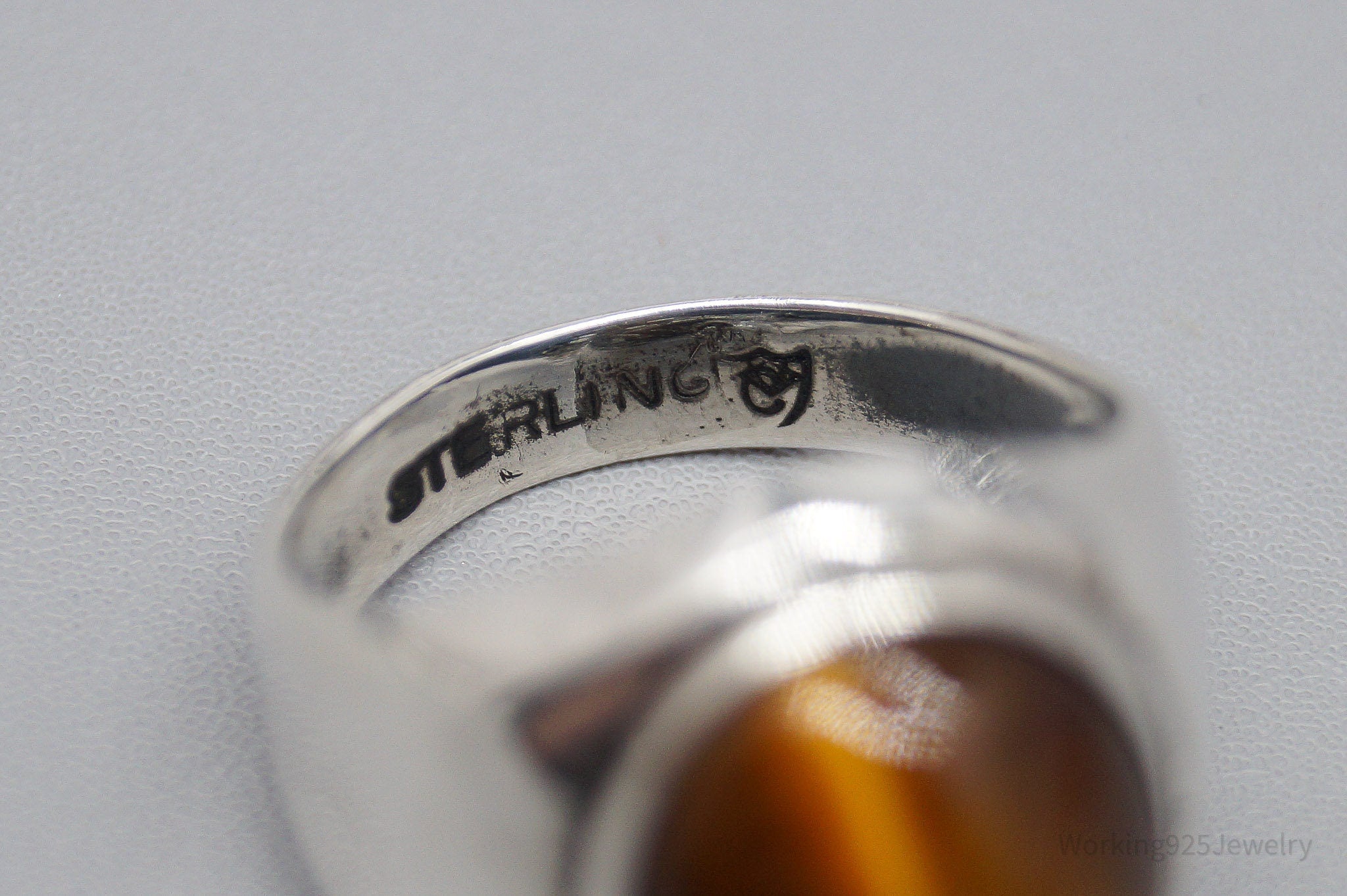 Antique Large Tigers Eye Sterling Silver Ring - Size 8