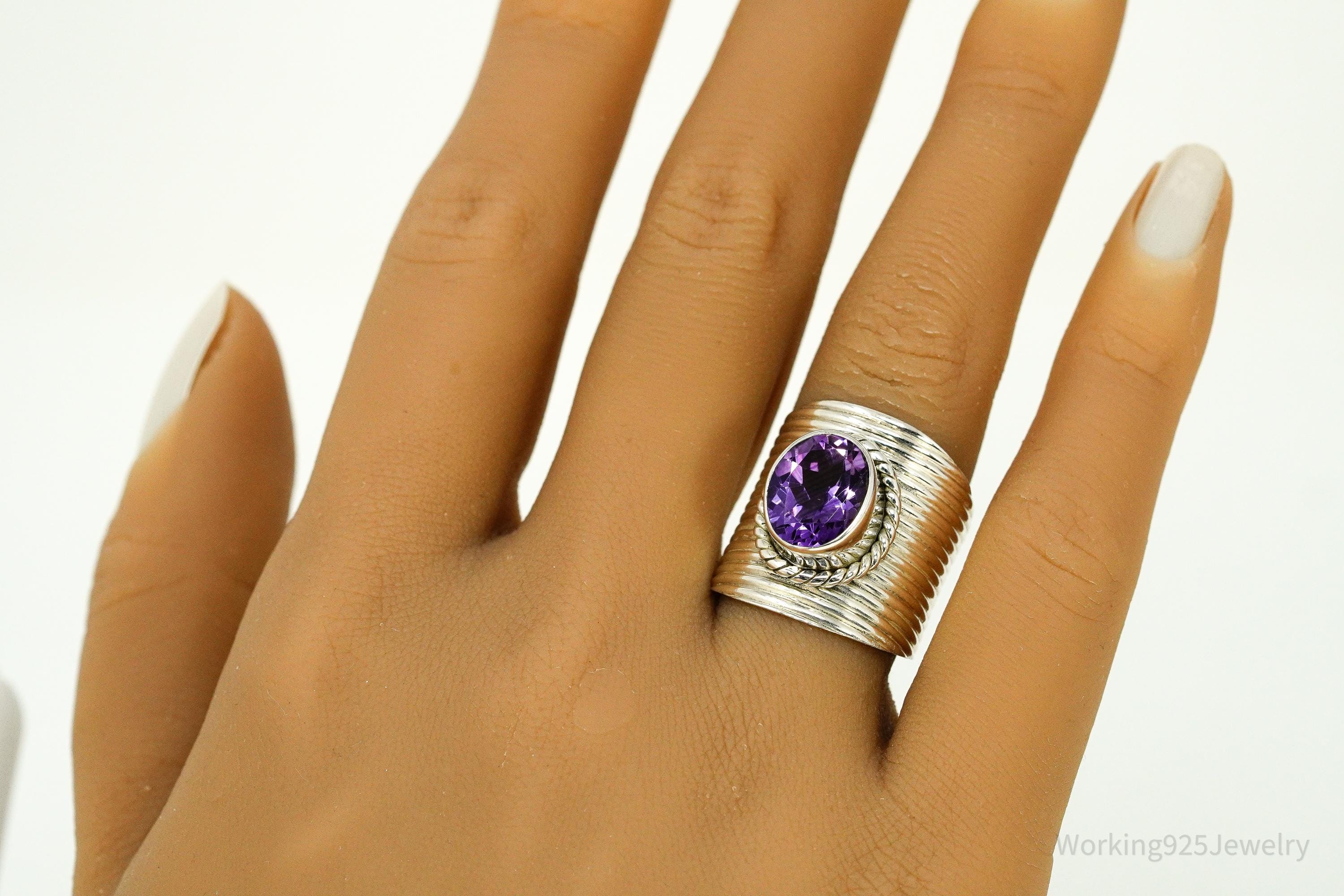 Vintage Amethyst Sterling Silver Ring - Size 8.25