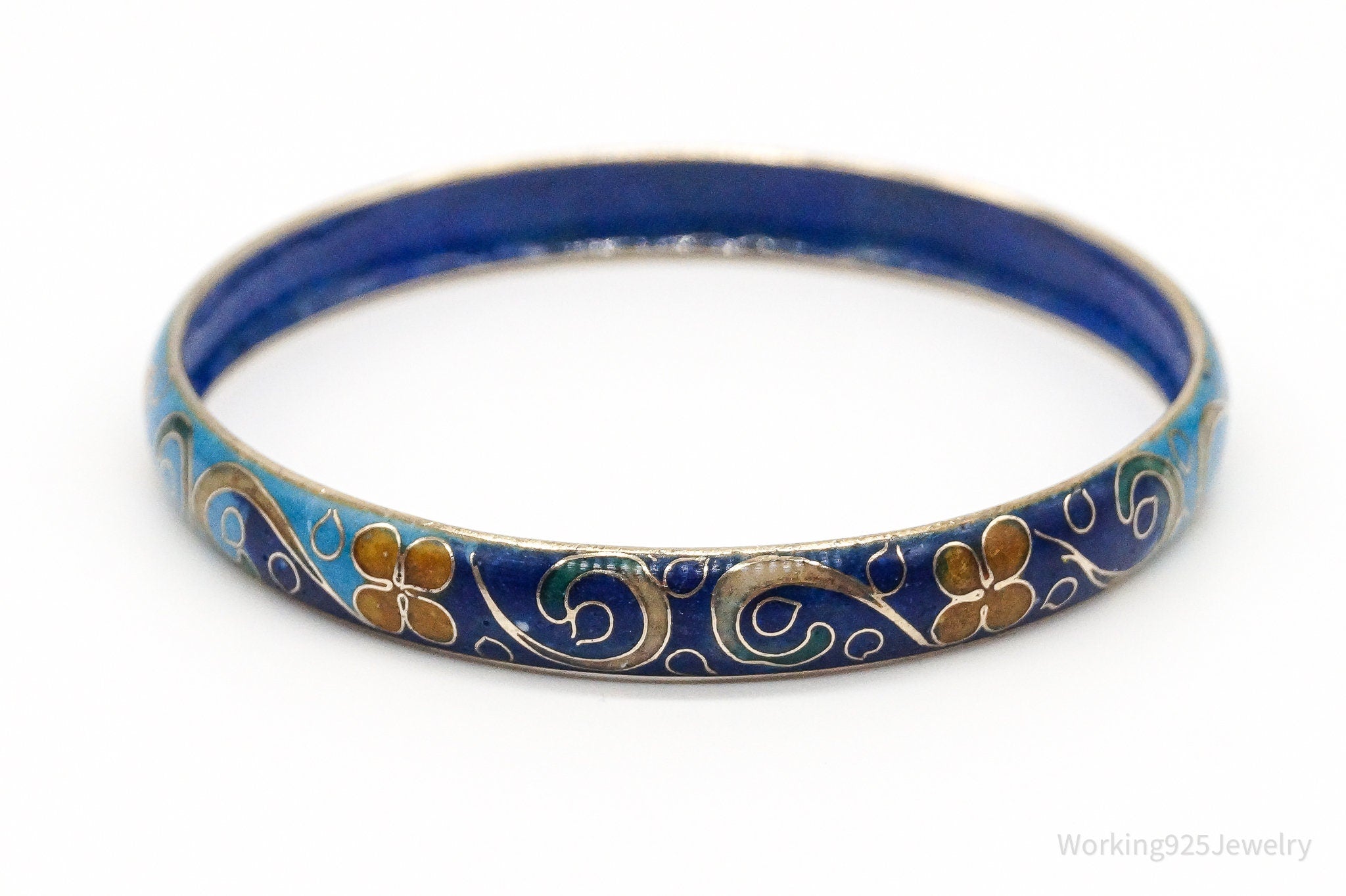 Vintage Painted Enamel Floral Art Nouveau Bangle Bracelet