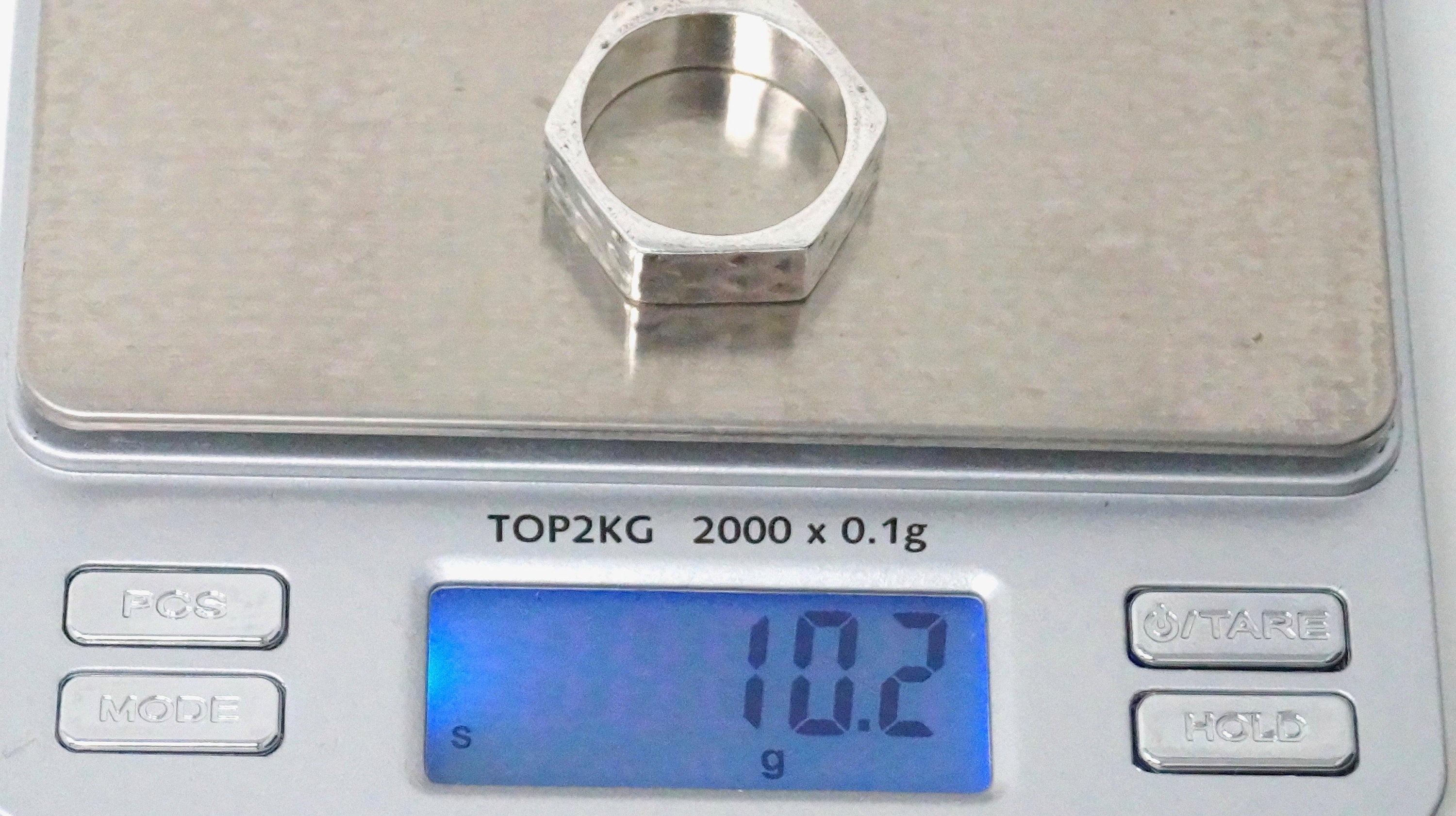 Vintage Hammered Bolt Nut Modern Sterling Silver Ring - Size 9