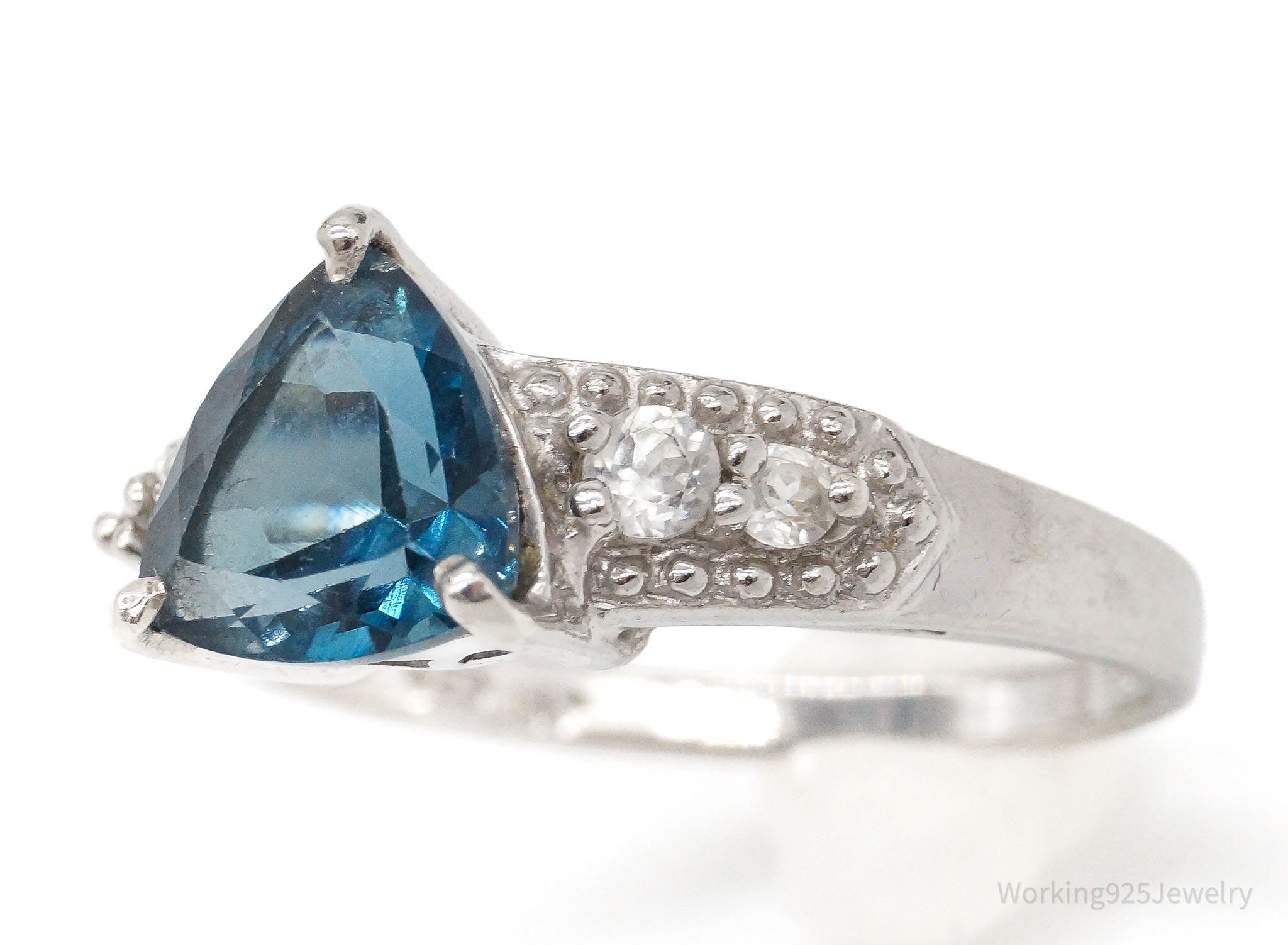 Vintage London Blue & White Topaz Sterling Silver Ring - Size 8