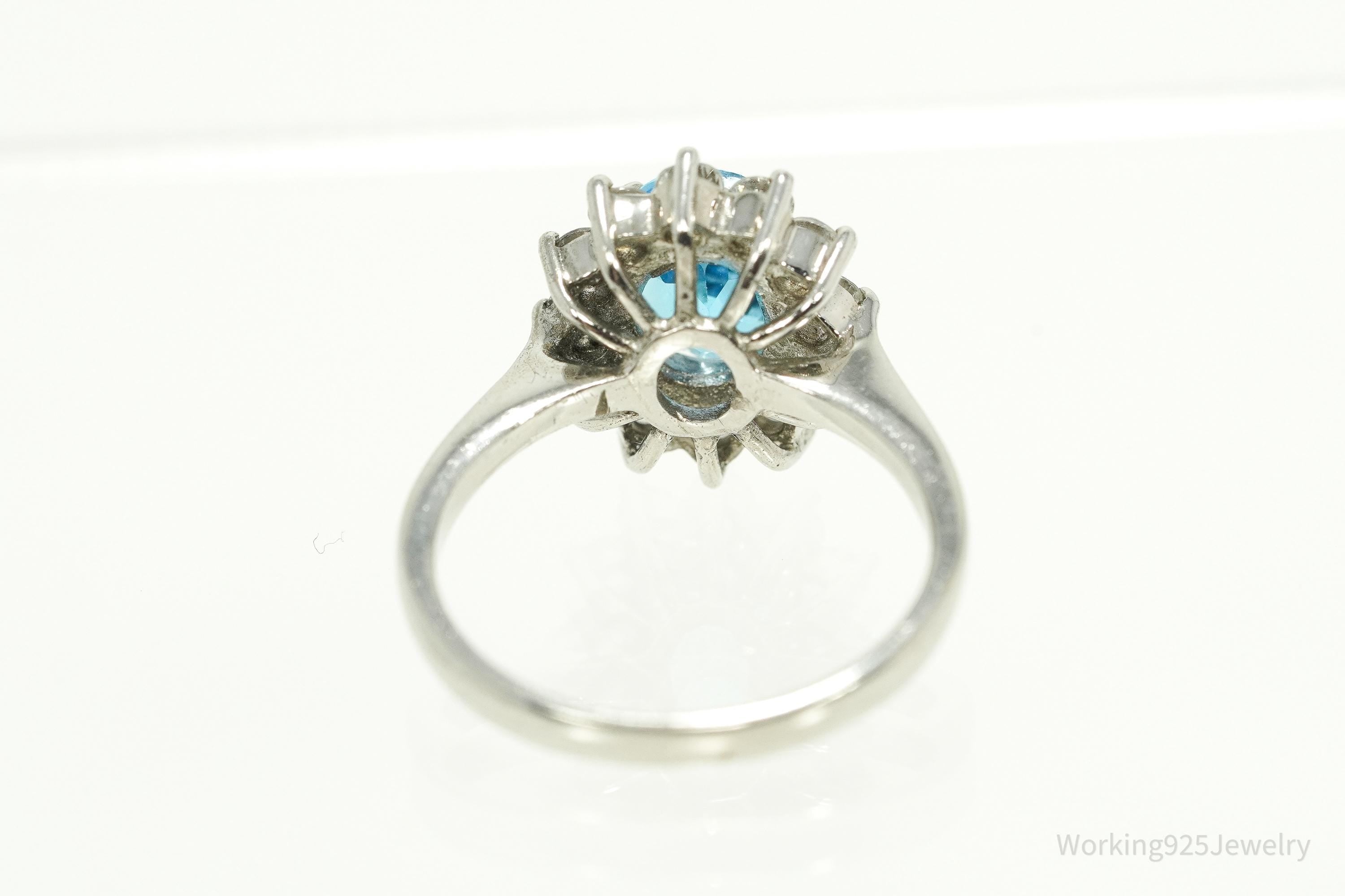 Vintage Blue Topaz & Cubic Zirconia Sterling Silver Ring - Size 7.75