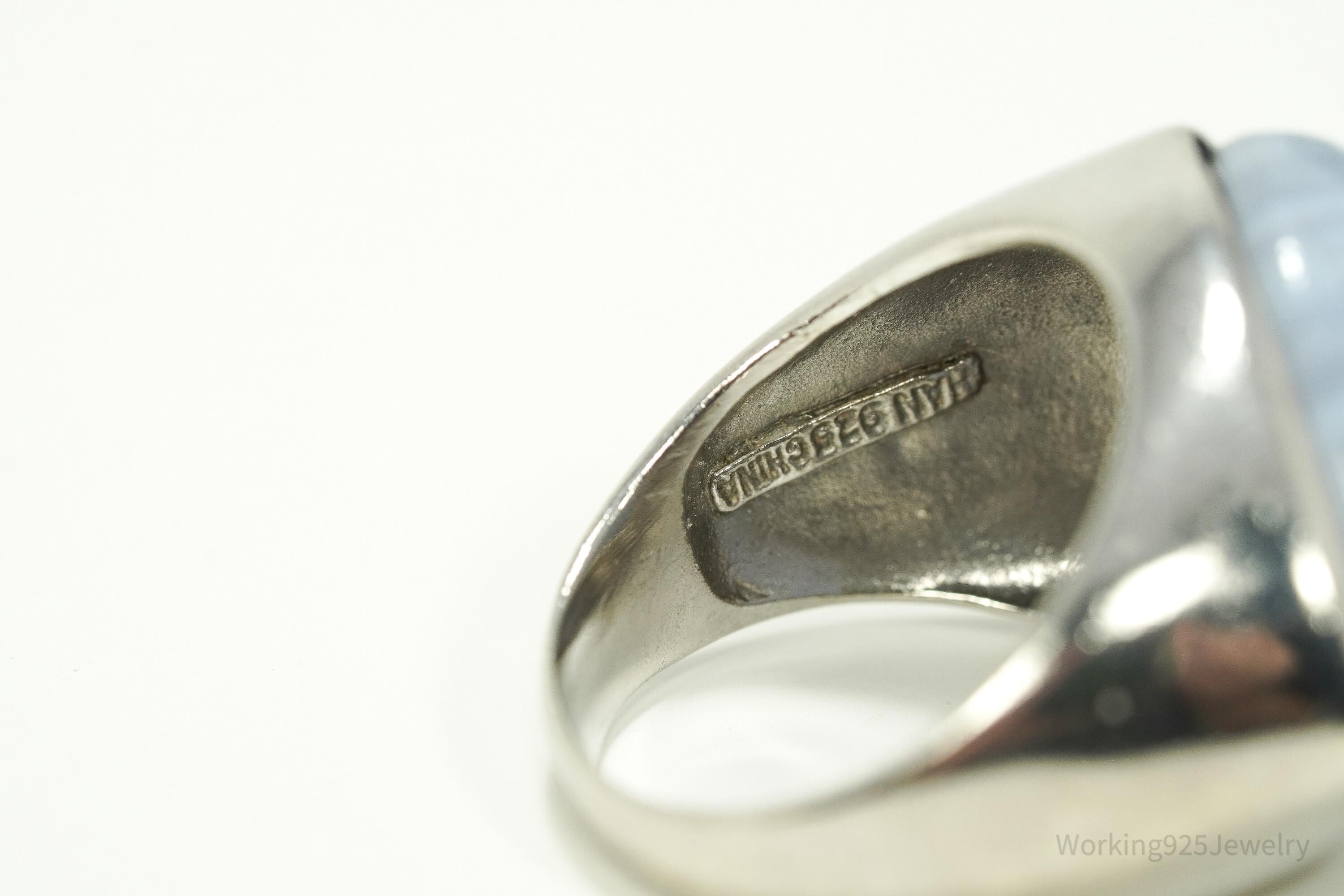 Vintage Blue Lace Agate Sterling Silver Ring - Size 8.25