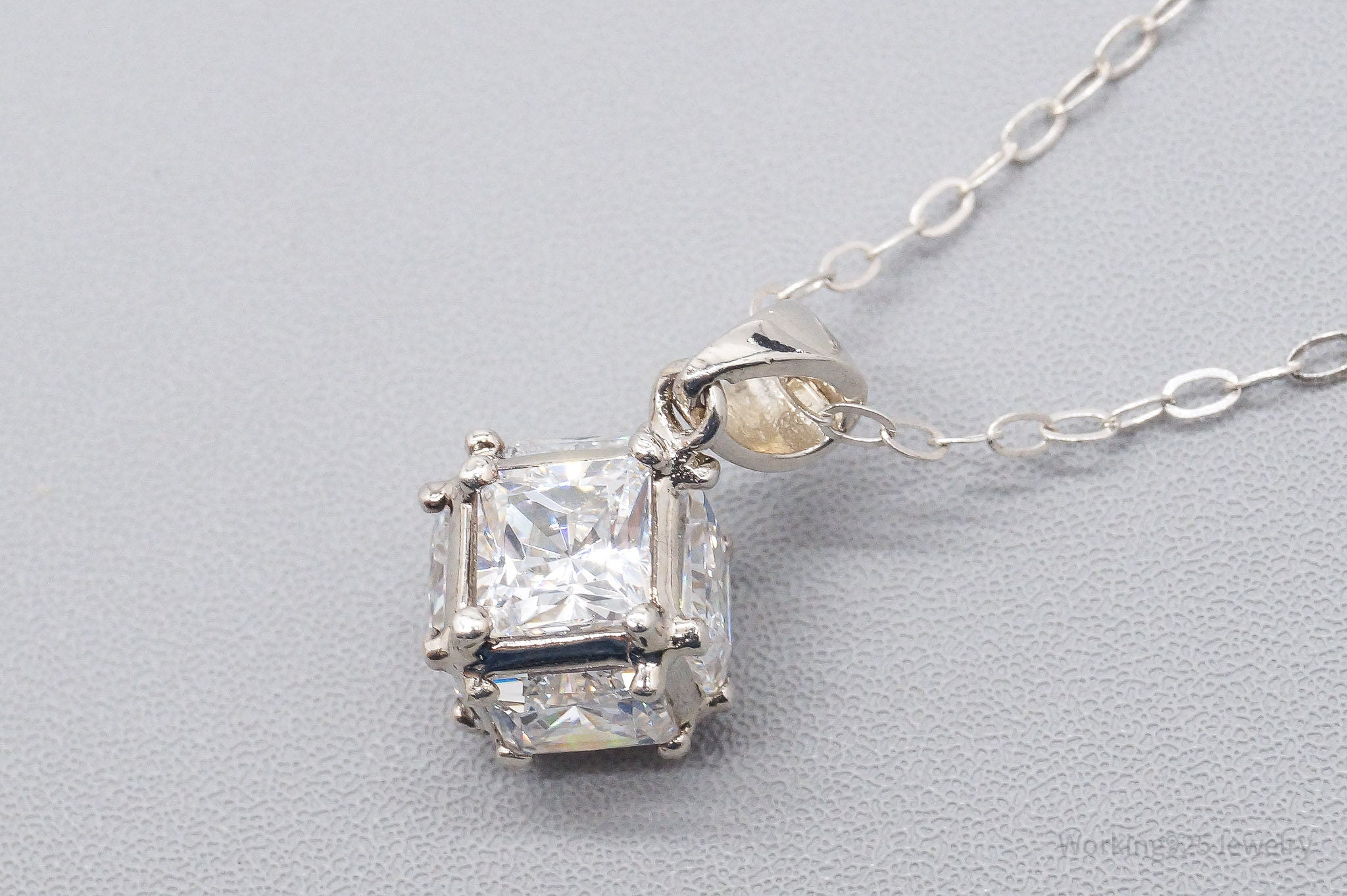 Vintage Cubic Zirconia Cube Sterling Silver Necklace 16"