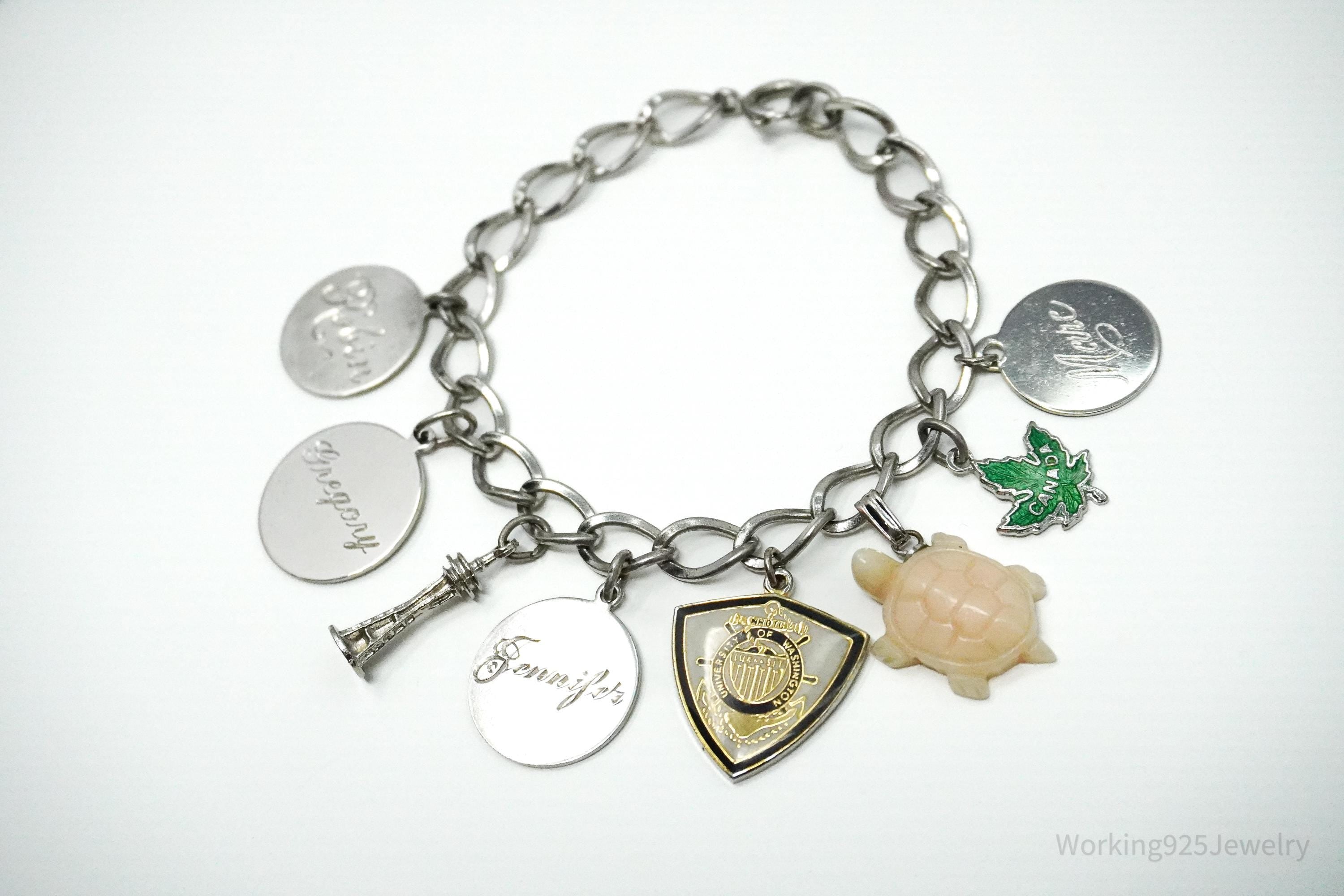 Vintage Sterling Silver Charm Bracelet - 7"