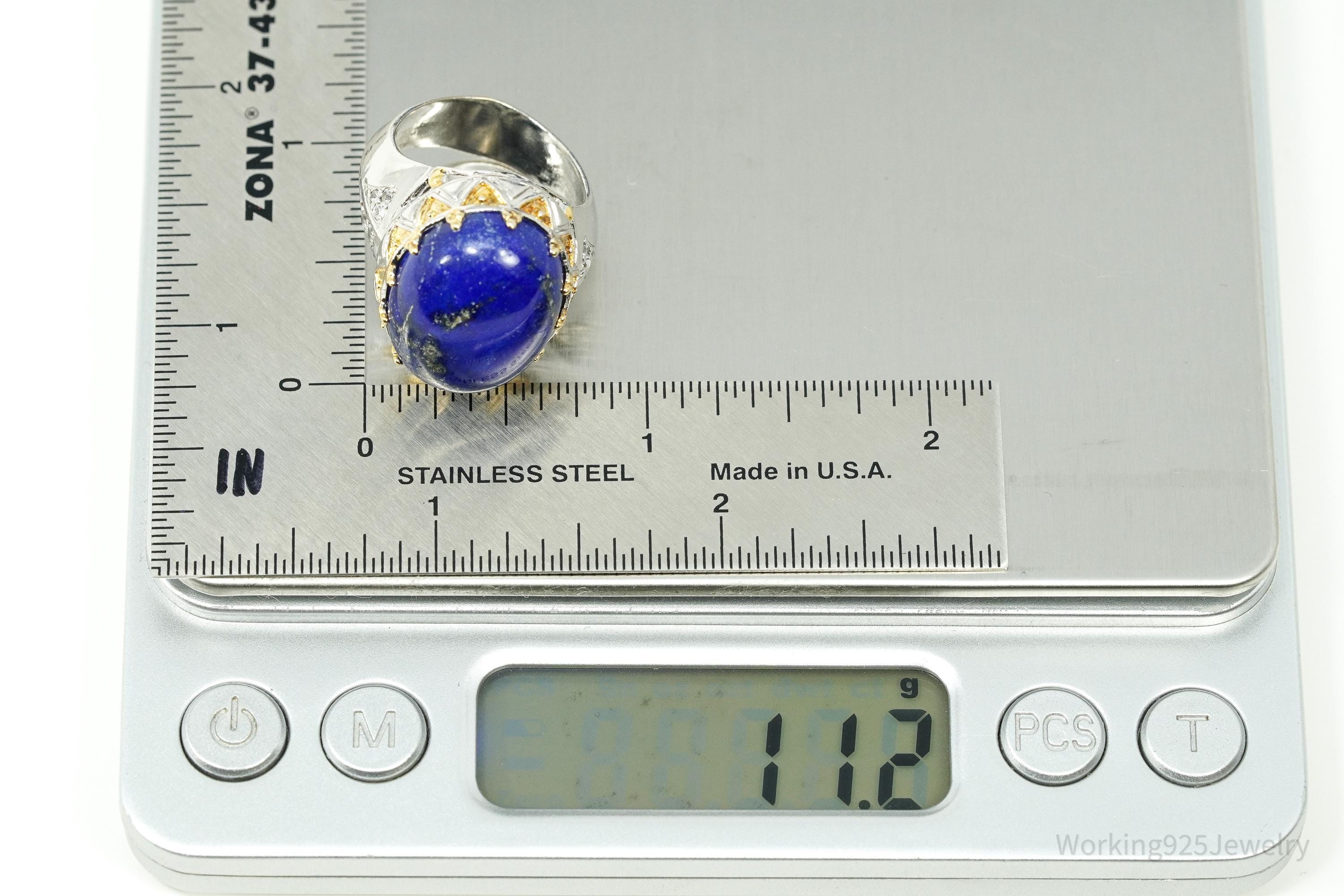 Michael Valitutti Lapis Lazuli White Sapphire Yellow Gold Sterling Silver Ring SZ 8