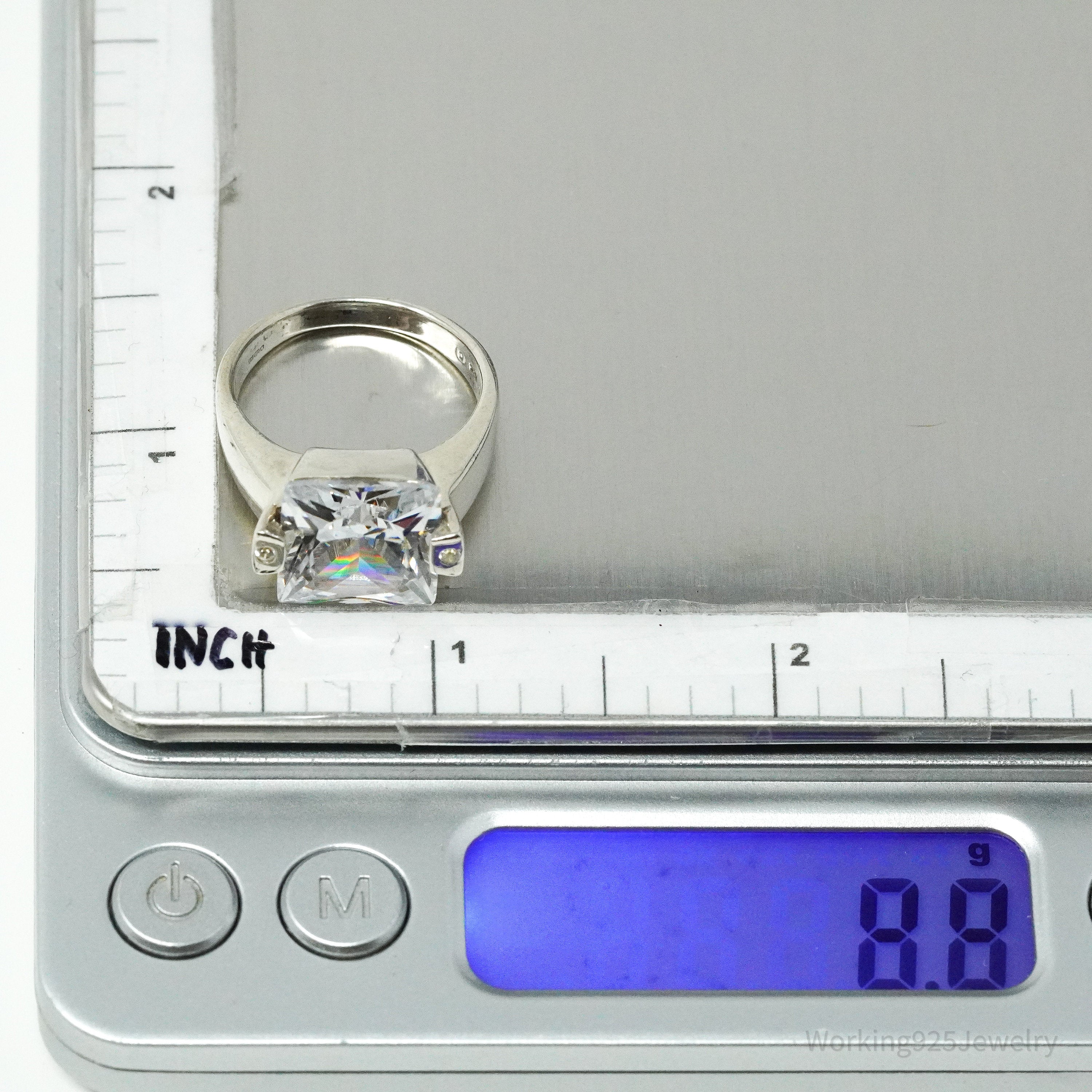 Vintage Large Cubic Zirconia Sterling Silver Ring Size 8.25