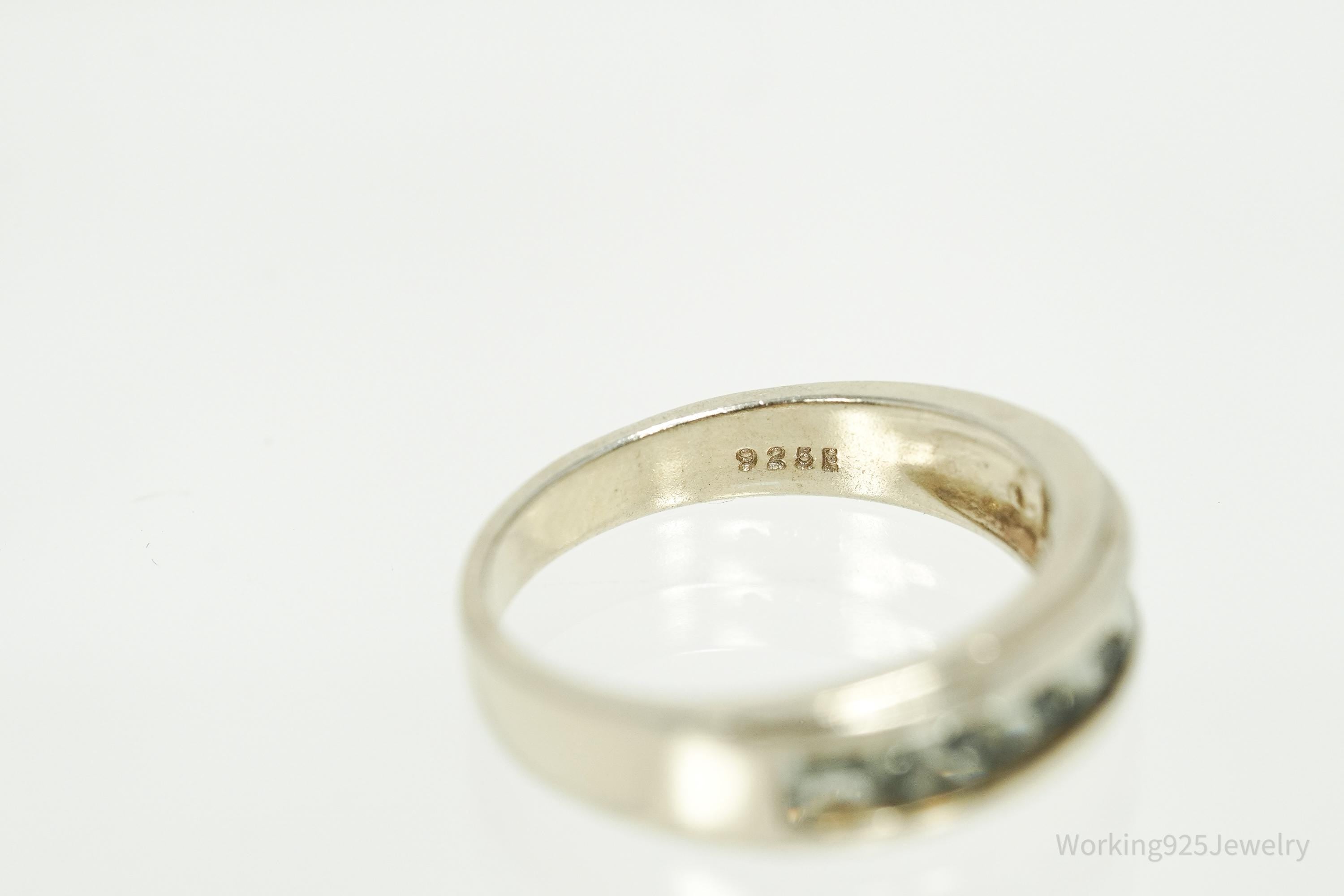 Vintage Green Sapphire Gold Vermeil Sterling Silver Ring - Size 7