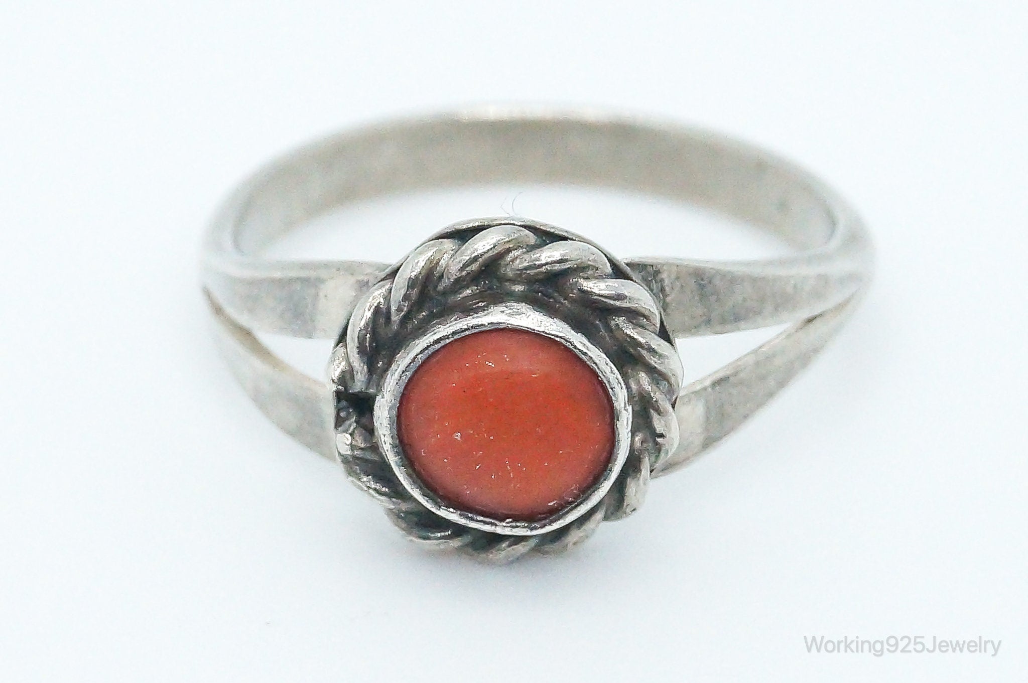 Vintage Native American Coral Sterling Silver Ring - Size 6.75