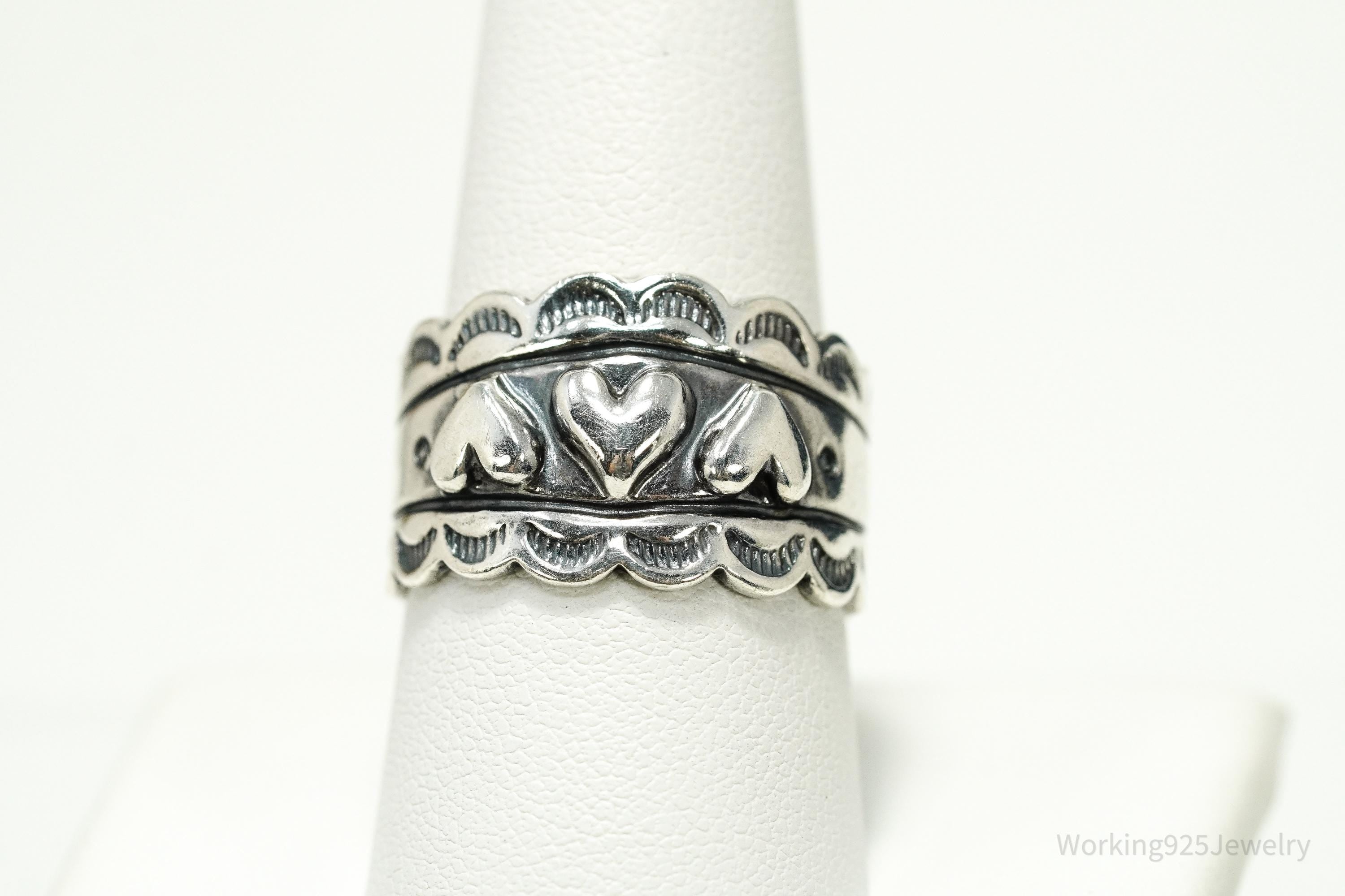 Vintage Native Carolyn Pollack Puffy Hearts Sterling Silver Ring - Size 9.25