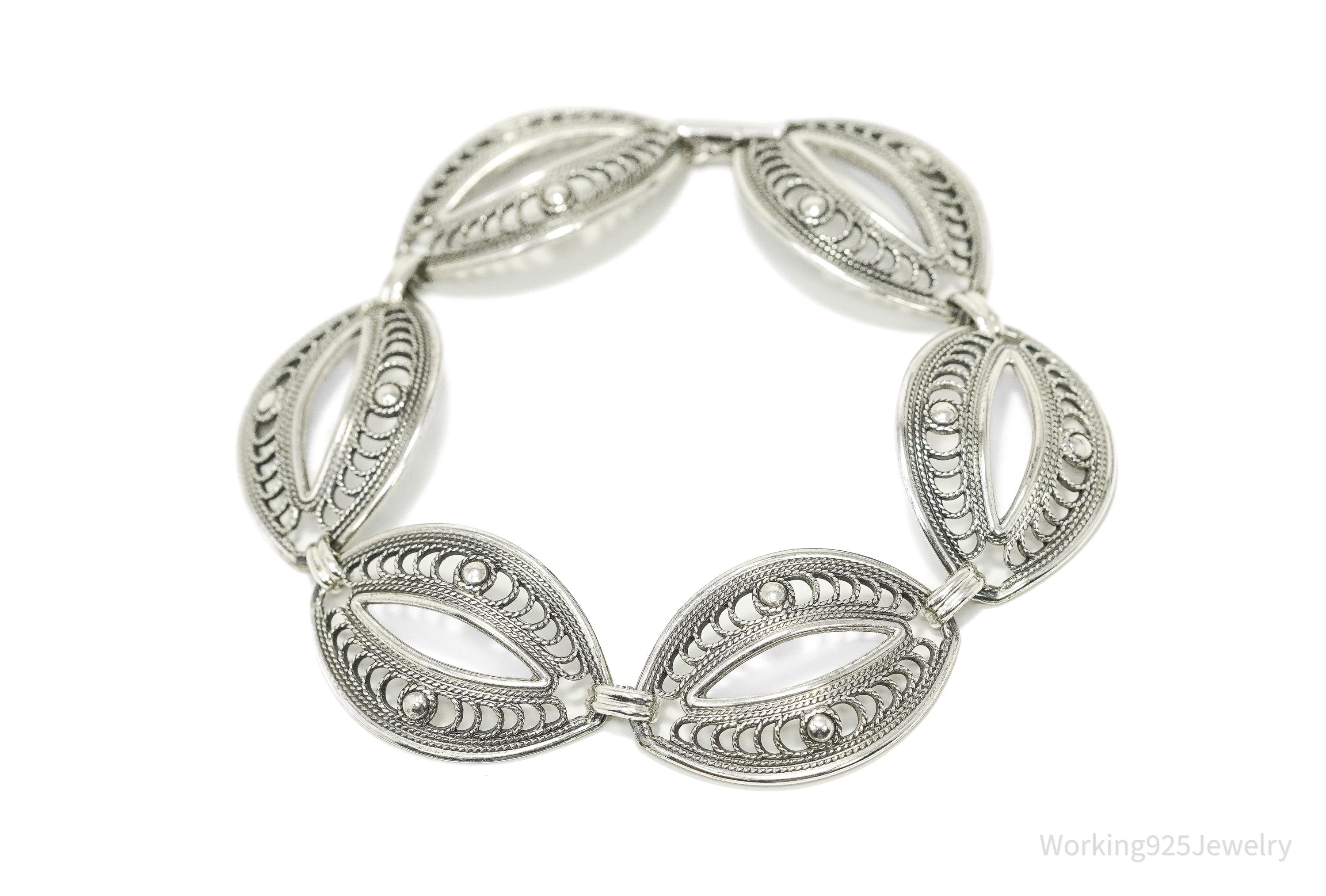 Vintage Danecraft Ornate Mid Century Sterling Silver Bracelet 7 5/8"