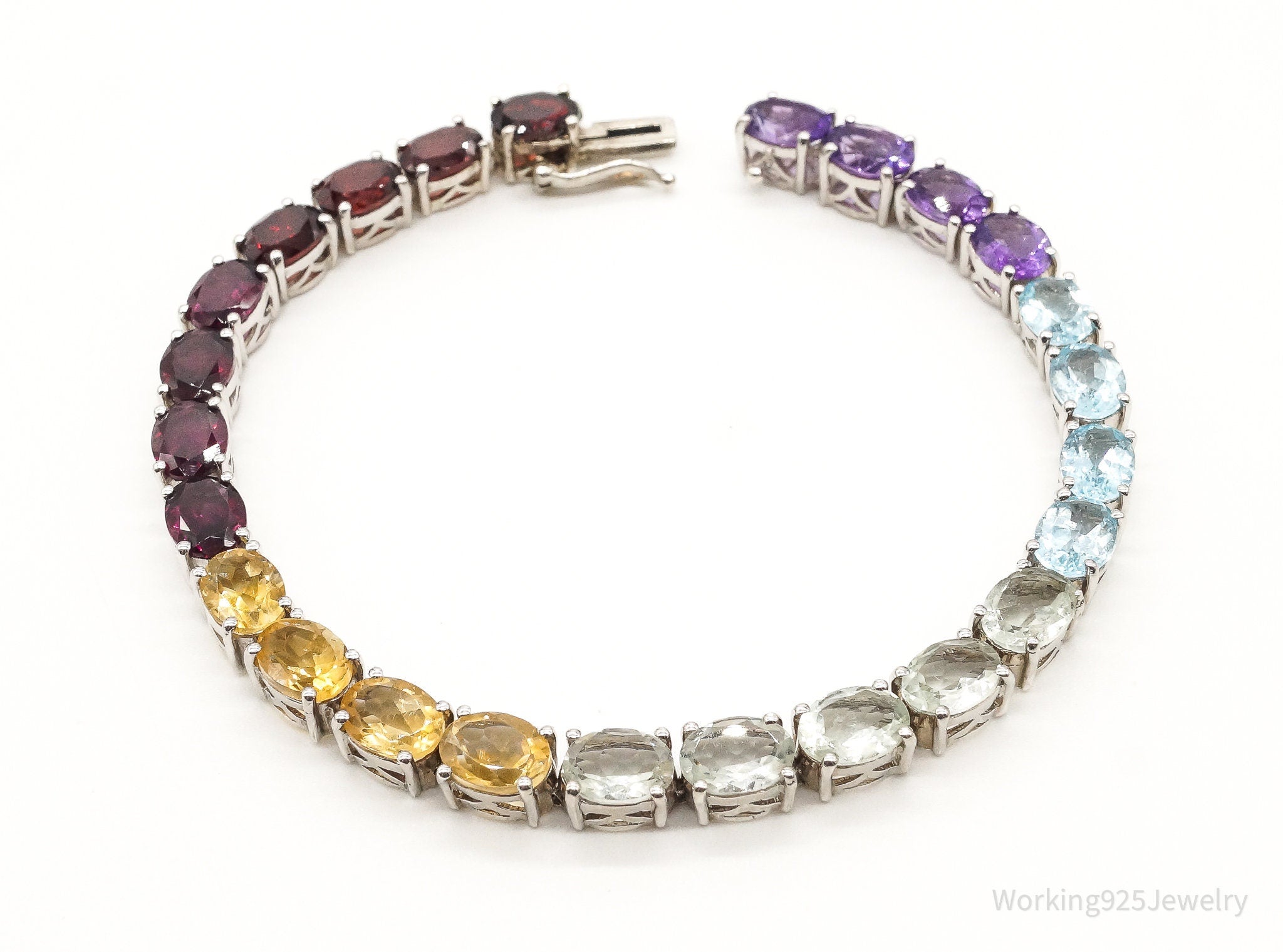 Vintage Large Multi Gemstones Sterling Silver Bracelet