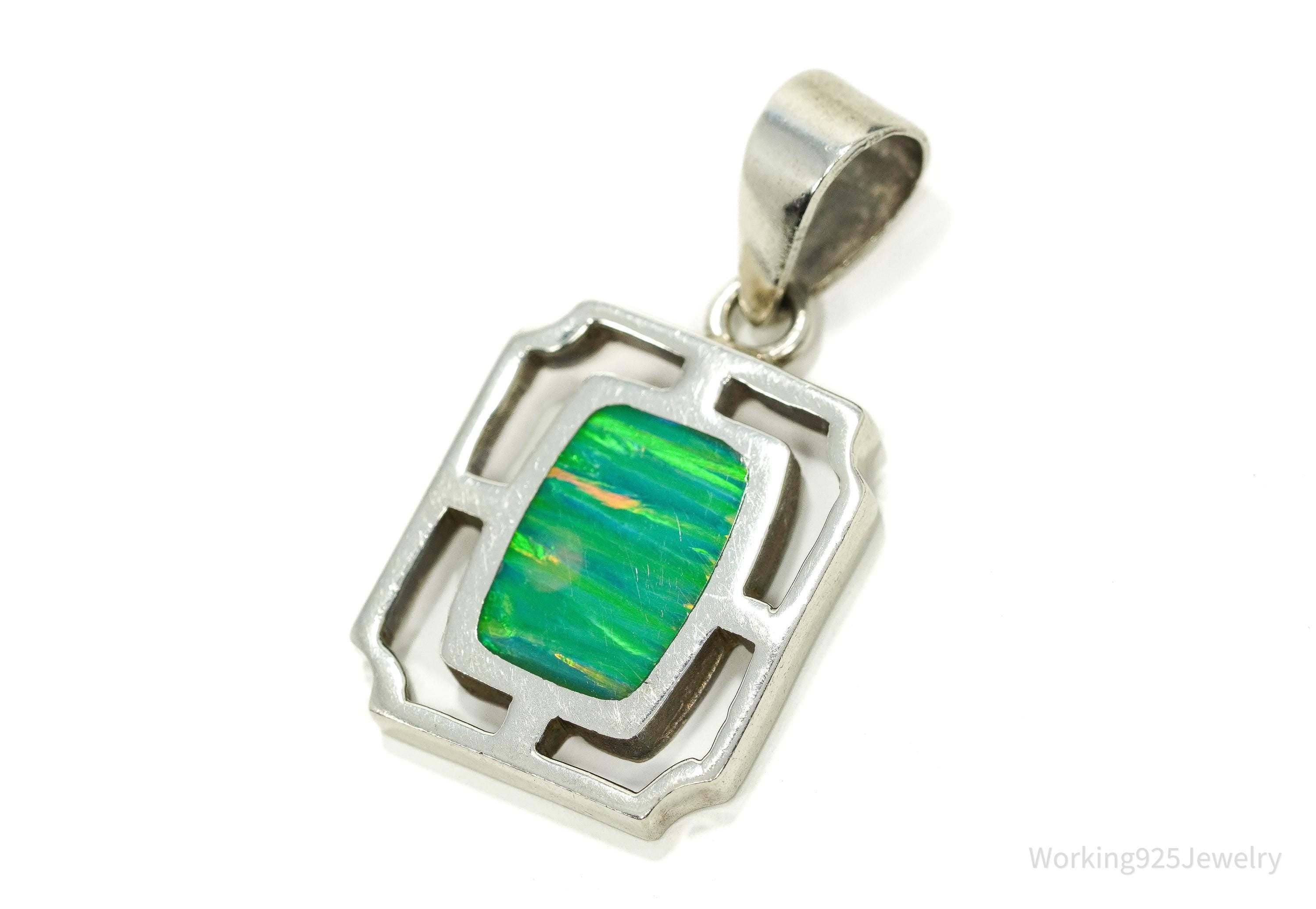 Vintage Opal Inlay Taxco 950 Silver Pendant
