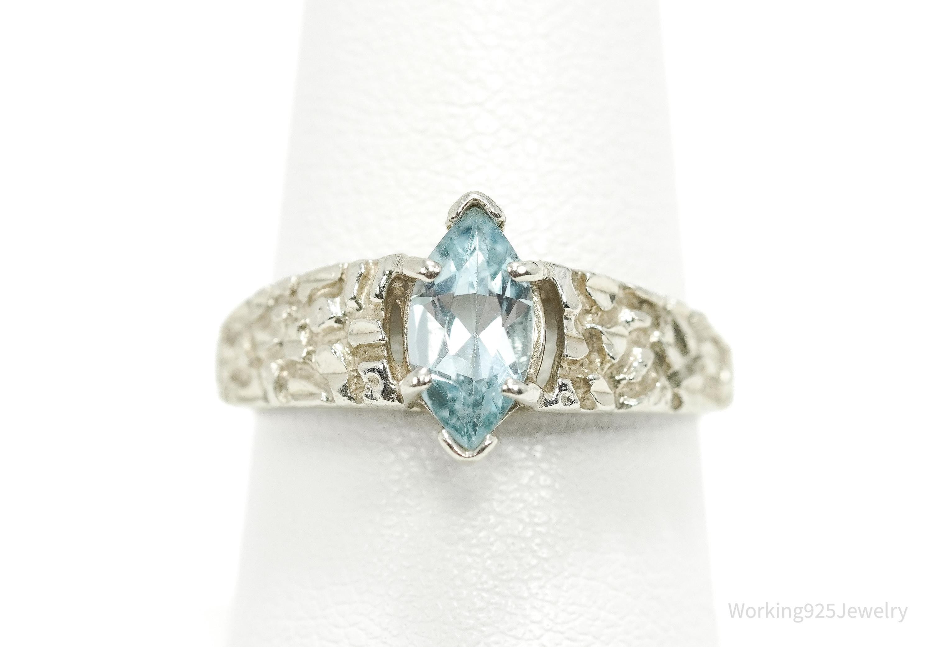 Vintage Designer Kabana Blue Topaz Sterling Silver Ring - Size 8